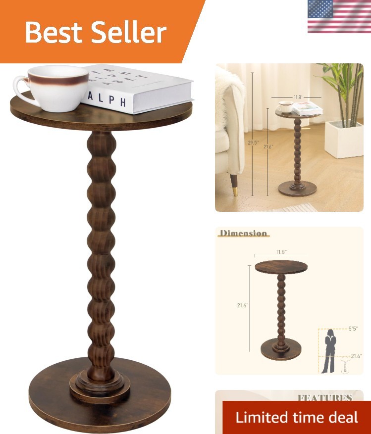 Versatile Round Nightstand with Solid Wood Legs - Easy Assembly, Rustic Look