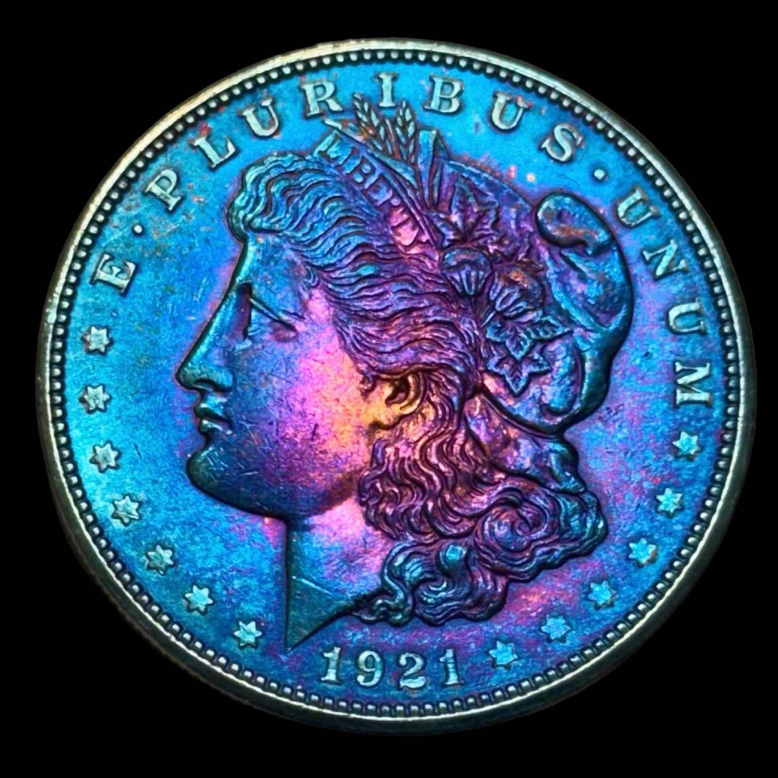 Morgan Silver Dollar 1921 D Monster Rainbow Toning Uncirculated $1 Morgan Silver Dollar 1921 D Monster Rainbow Toning Uncirculated $1