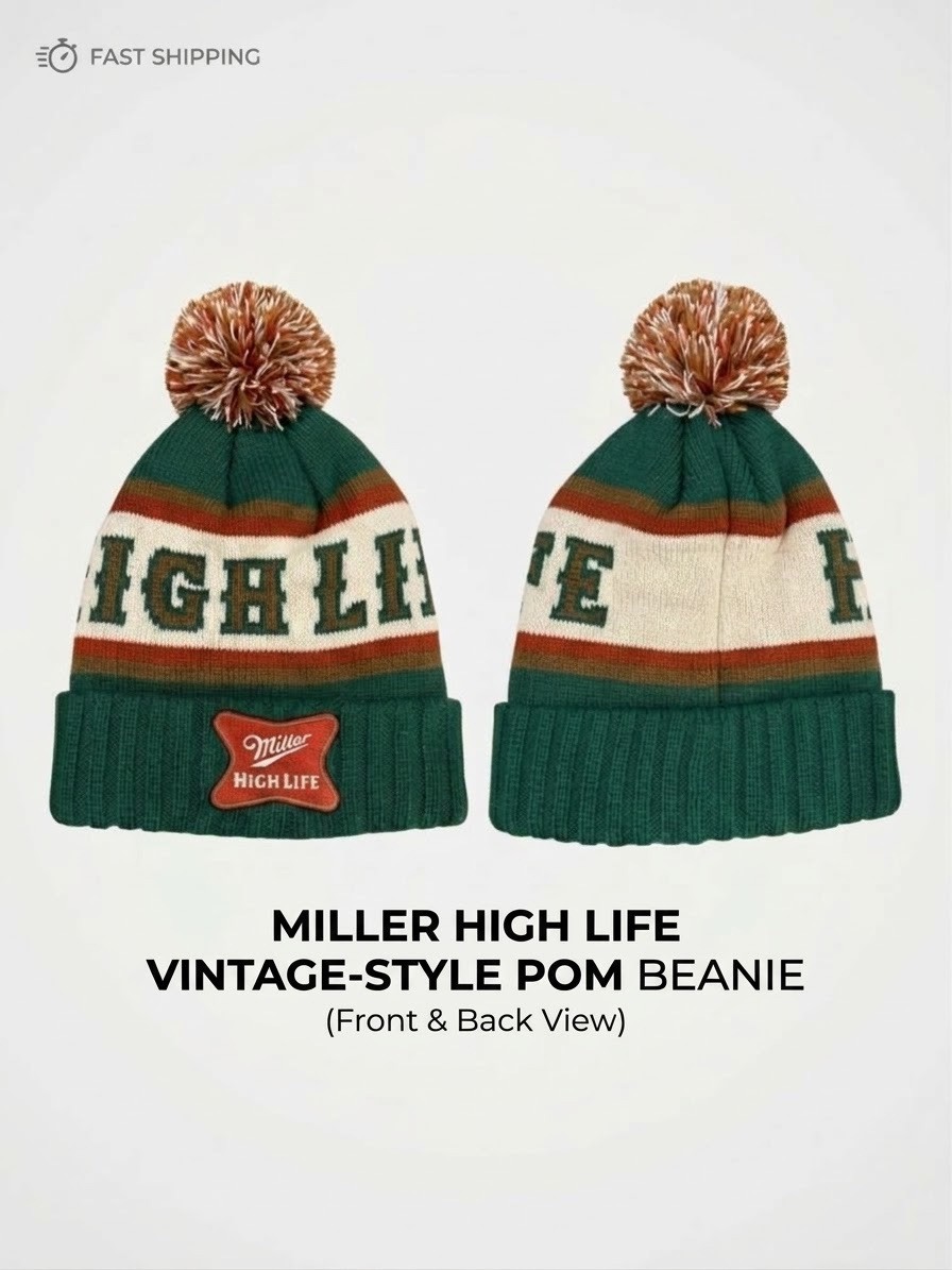 Miller High Life Beer Vintage-Style Pom Beanie Hat Green American Needle 2024 Miller High Life Beer Vintage-Style Pom Beanie Hat Green American Needle 2024