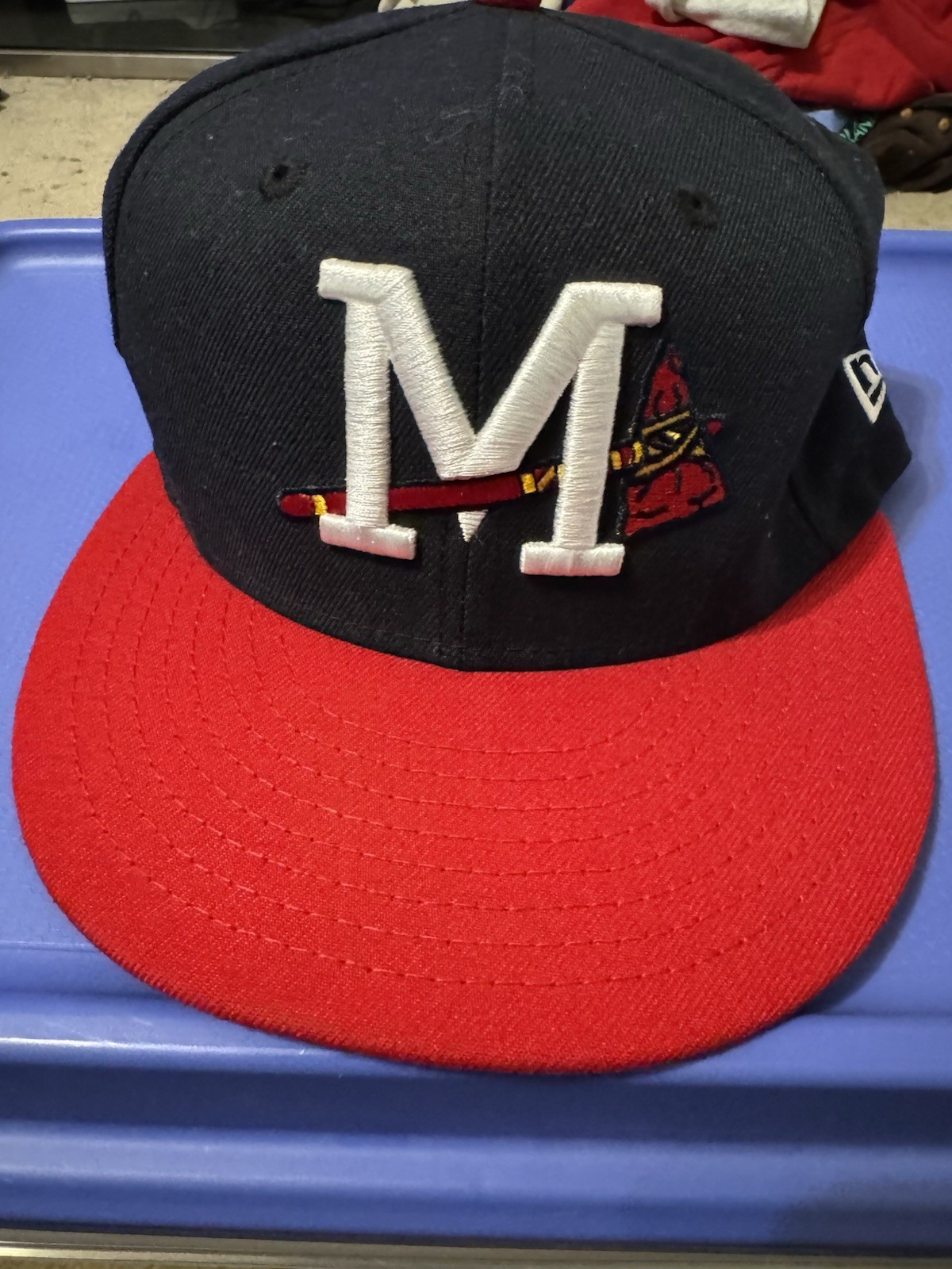 New Era Mississippi Braves Fitted Player Issued Hat Cap Size 7 #8 New Era Mississippi Braves Fitted Player Issued Hat Cap Size 7 #8