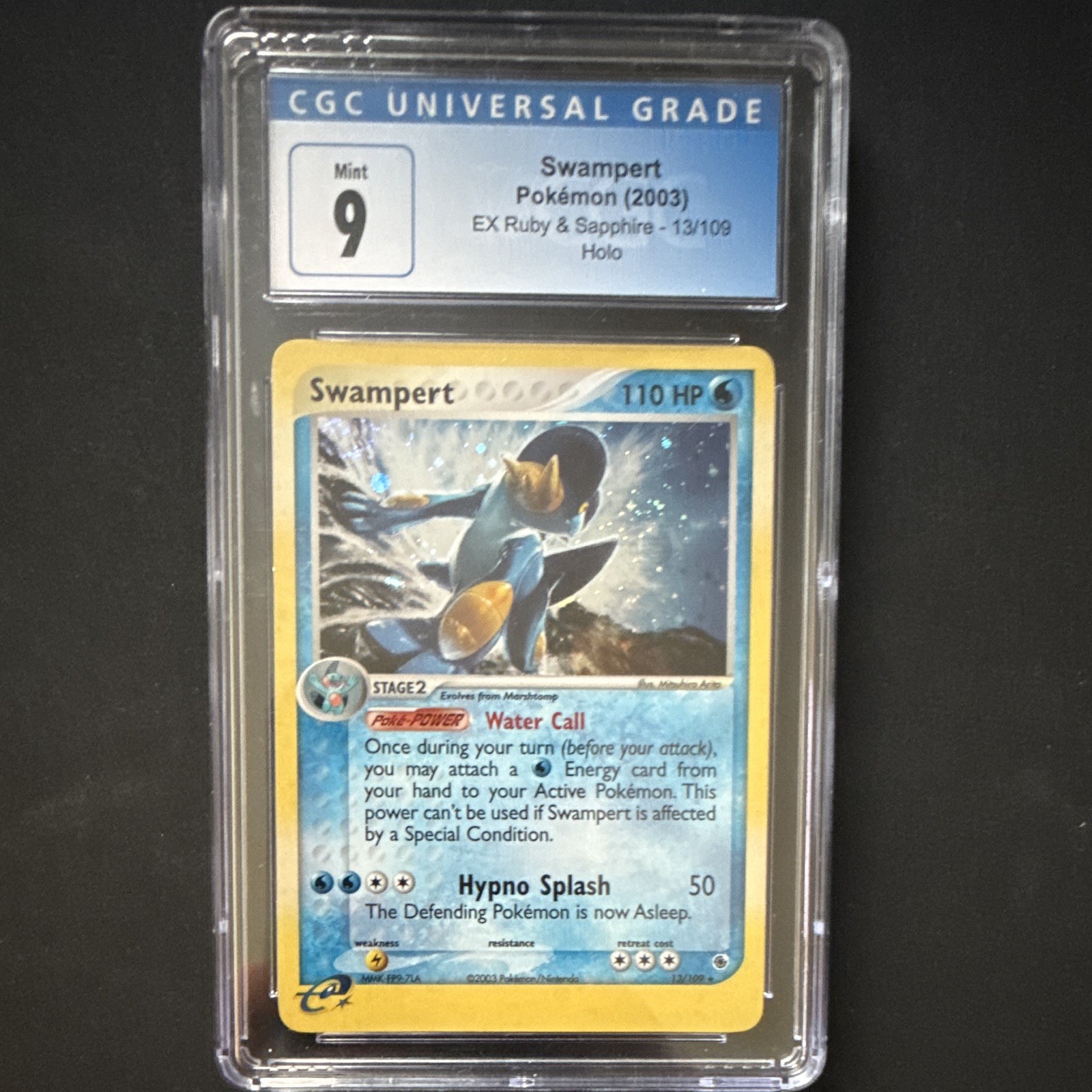 Pokémon Swampert 13/109 Swirl EX Ruby & Sapphire E-Reader Holo - Blue label CGC9 Pokémon Swampert 13/109 Swirl EX Ruby & Sapphire E-Reader Holo - Blue label CGC9