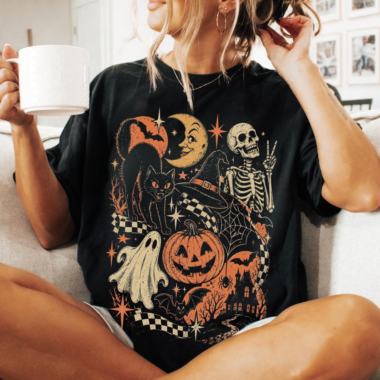 Retro Ghost Halloween Shirt, Y2K Moon Graphic Tee, Vintage Cute Ghost Shirt