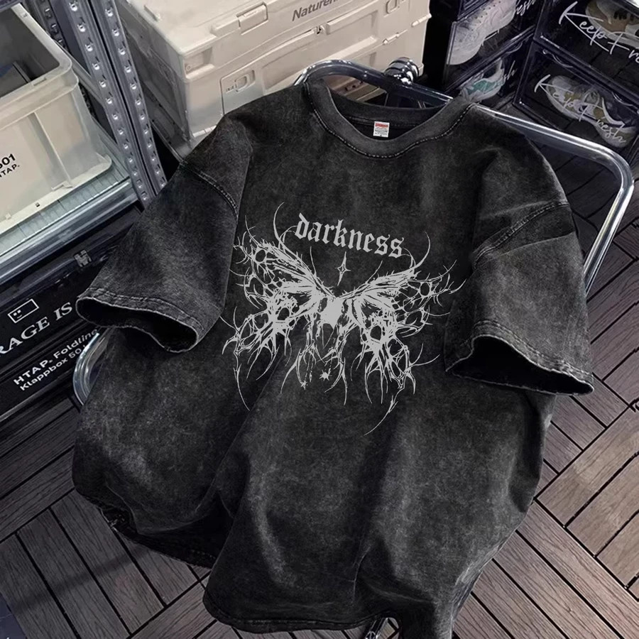 Vintage Washed Black Gothic Graphic T-Shirt Oversized Cotton Streetwear Tee Vintage Washed Black Gothic Graphic T-Shirt Oversized Cotton Streetwear Tee