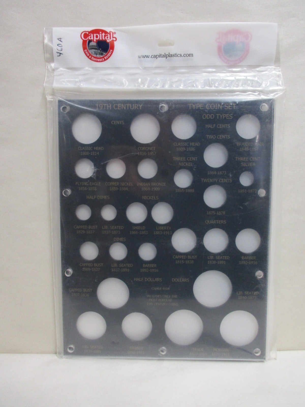 Capital Plastic Coin Holder #460A United States 19th Century Type Coins Black