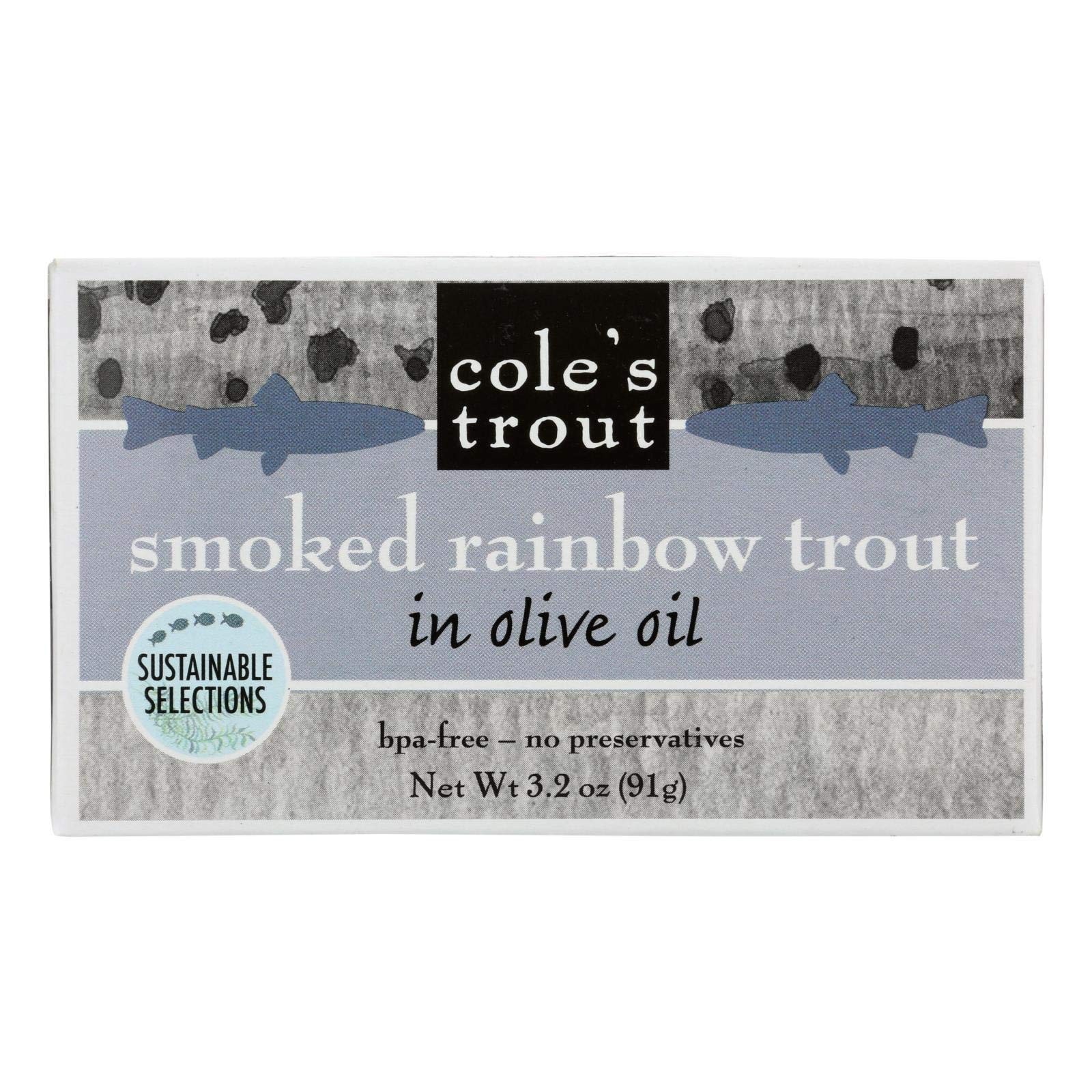 Cole\'s Smoked Rainbow Trout in Olive Oil - 3.2 oz - Case of 1010 Cole\'s Smoked Rainbow Trout in Olive Oil - 3.2 oz - Case of 1010