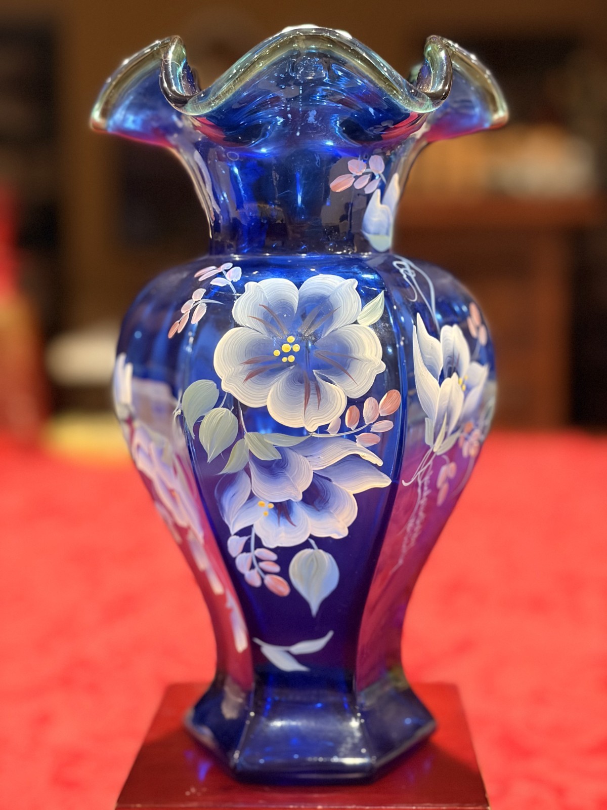 Fenton 75th Annv Cobalt Blue Hexagonal Celebration Vase 1998 Ex Cond Signed 9.5\ Fenton 75th Annv Cobalt Blue Hexagonal Celebration Vase 1998 Ex Cond Signed 9.5\