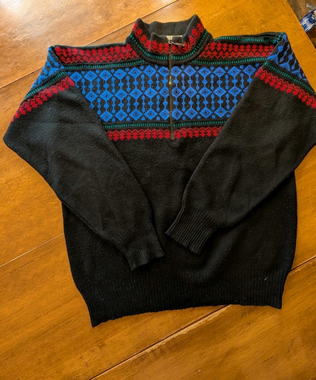 Vintage Meister Sweater Mens Medium 1/4 Zip Knit Ski Striped Hong Kong 80s