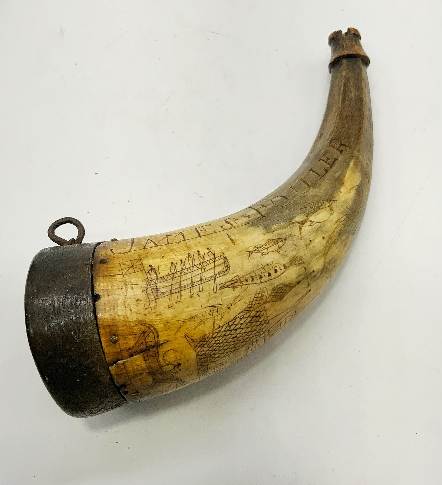 Early 19th century folk art decorated powder horn dated 1815 I’D Early 19th century folk art decorated powder horn dated 1815 I’D