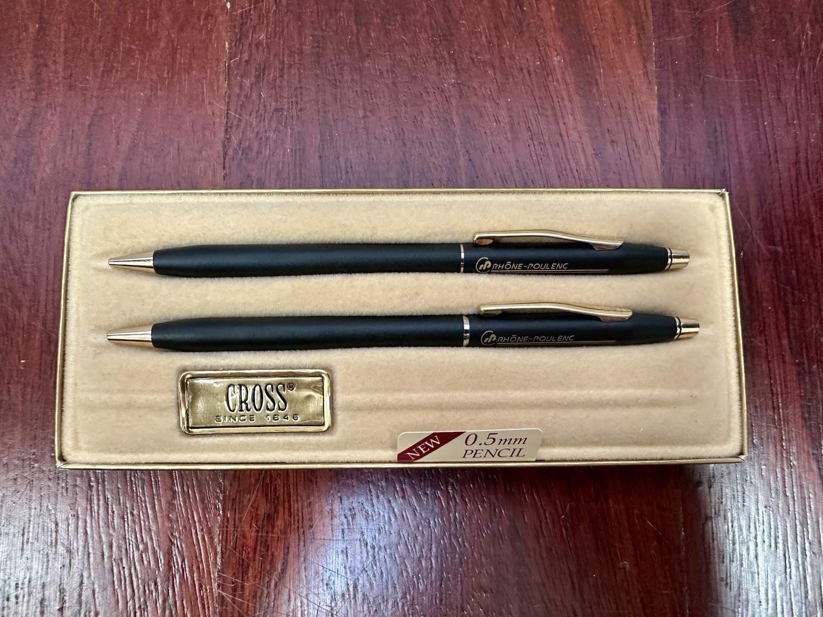NOS Vintage Cross Century Classic Black Pen Pencil Set Rhône Poulenc w/ Mint Box