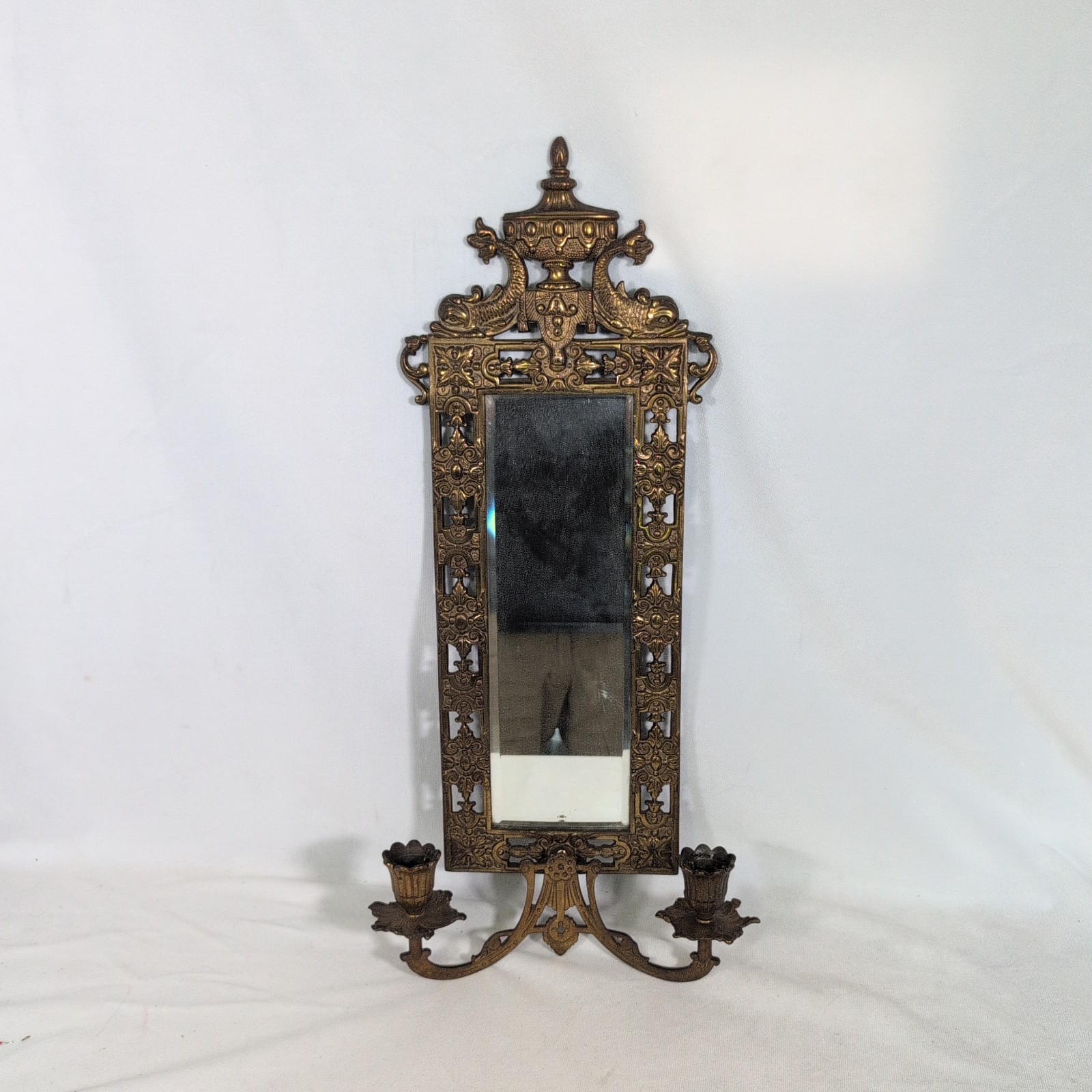 Antique Bradley & Hubbard Brass Beveled Mirror 2 Candle Wall Sconce Antique Bradley & Hubbard Brass Beveled Mirror 2 Candle Wall Sconce