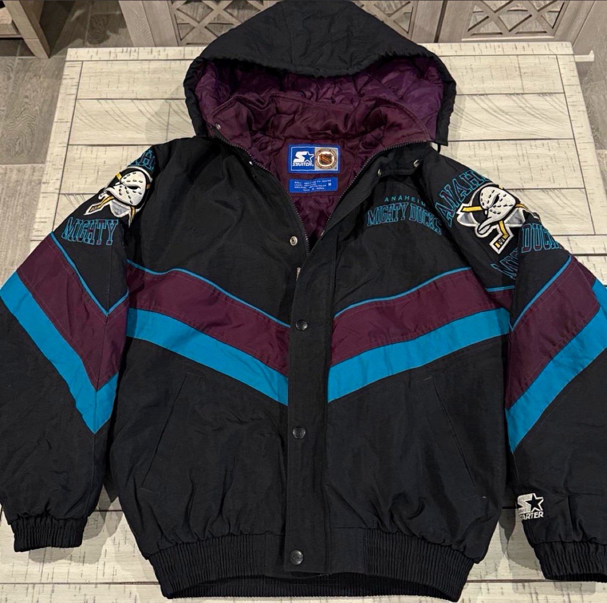 Vintage 90s Starter Anaheim Mighty Ducks NHL Hooded Jacket Size M Vintage 90s Starter Anaheim Mighty Ducks NHL Hooded Jacket Size M