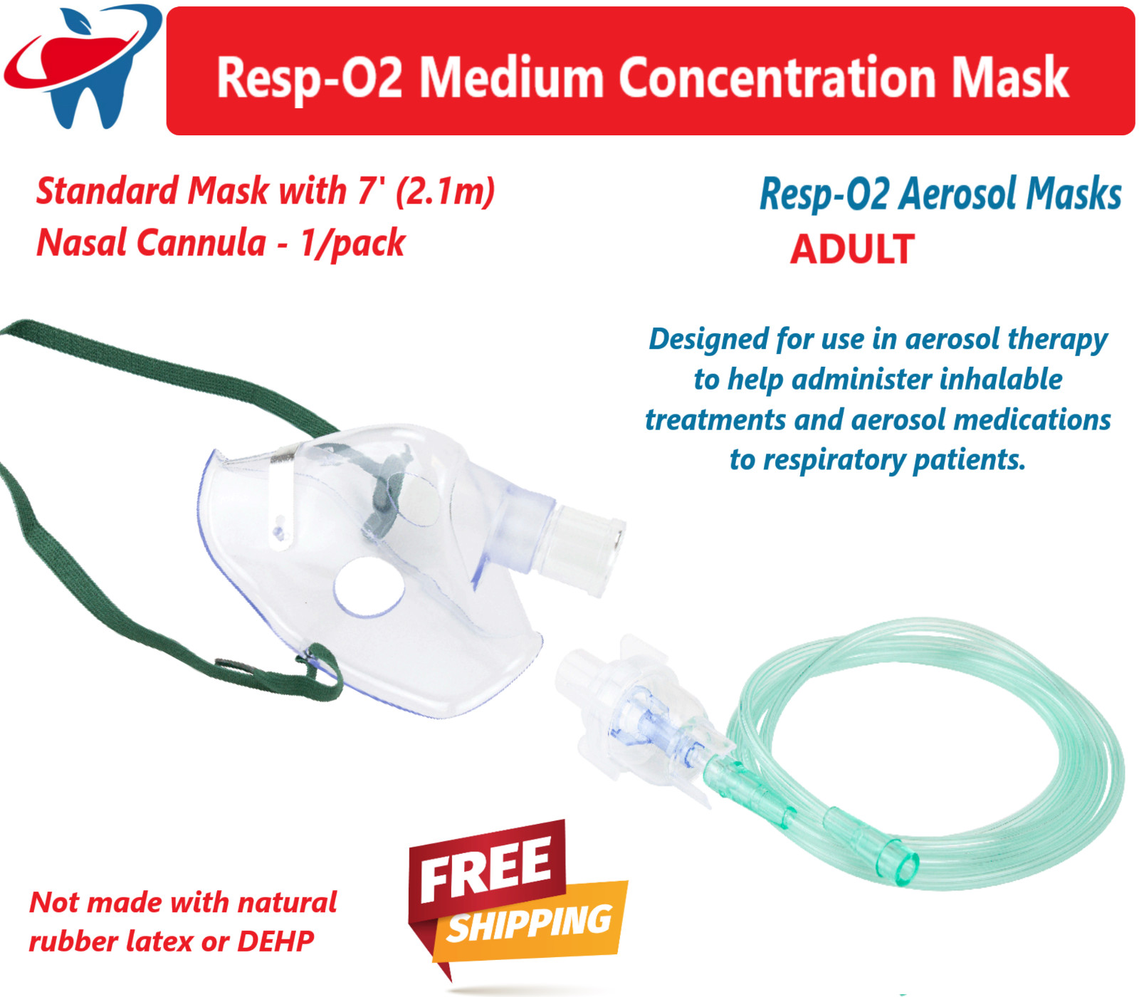 Adult Aerosol Mask 1/Pc with 6cc Cup 7\' Standard Tube Connector Replacement