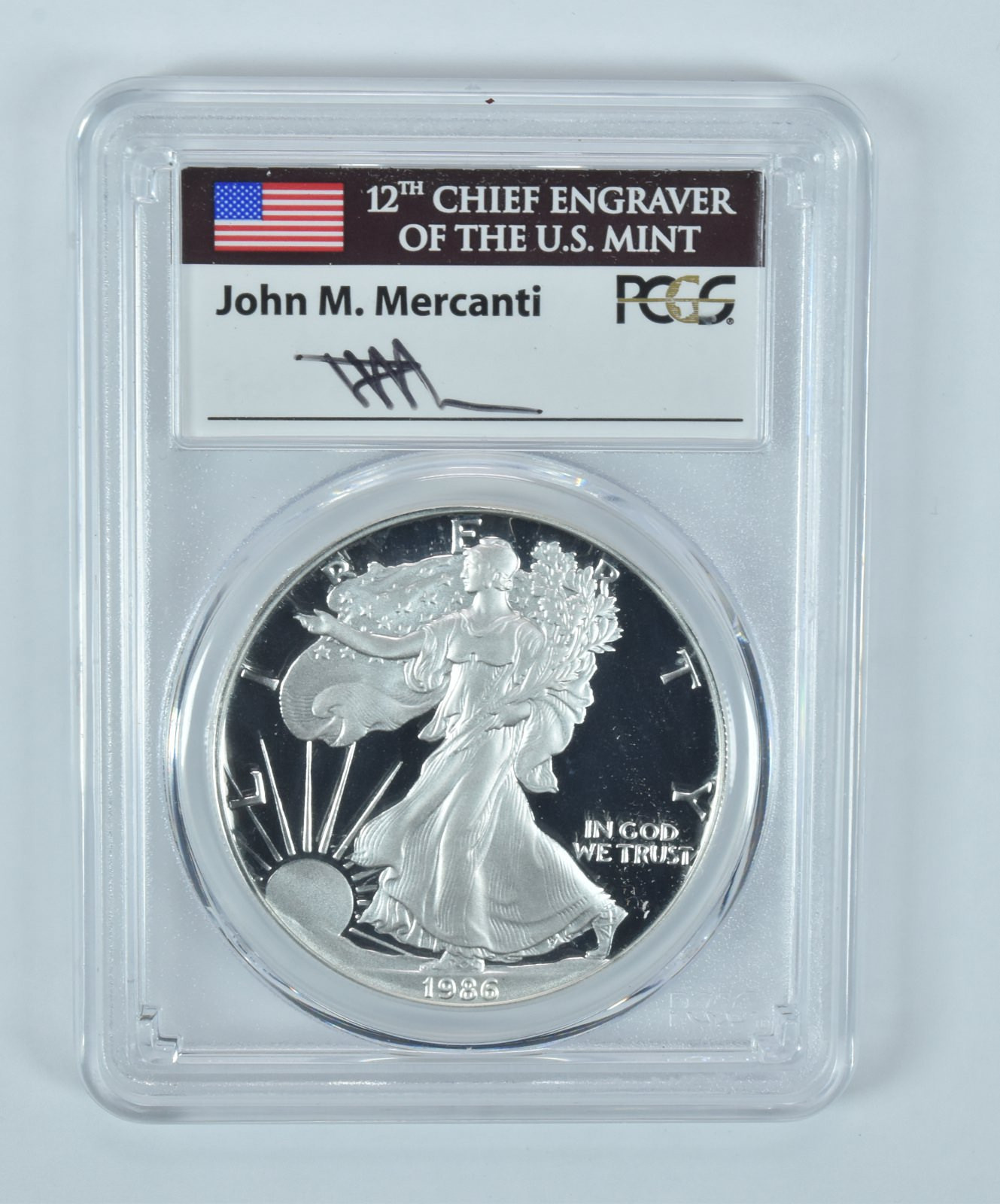 1986-S American Silver Eagle Mercanti PR70 DCAM PCGS