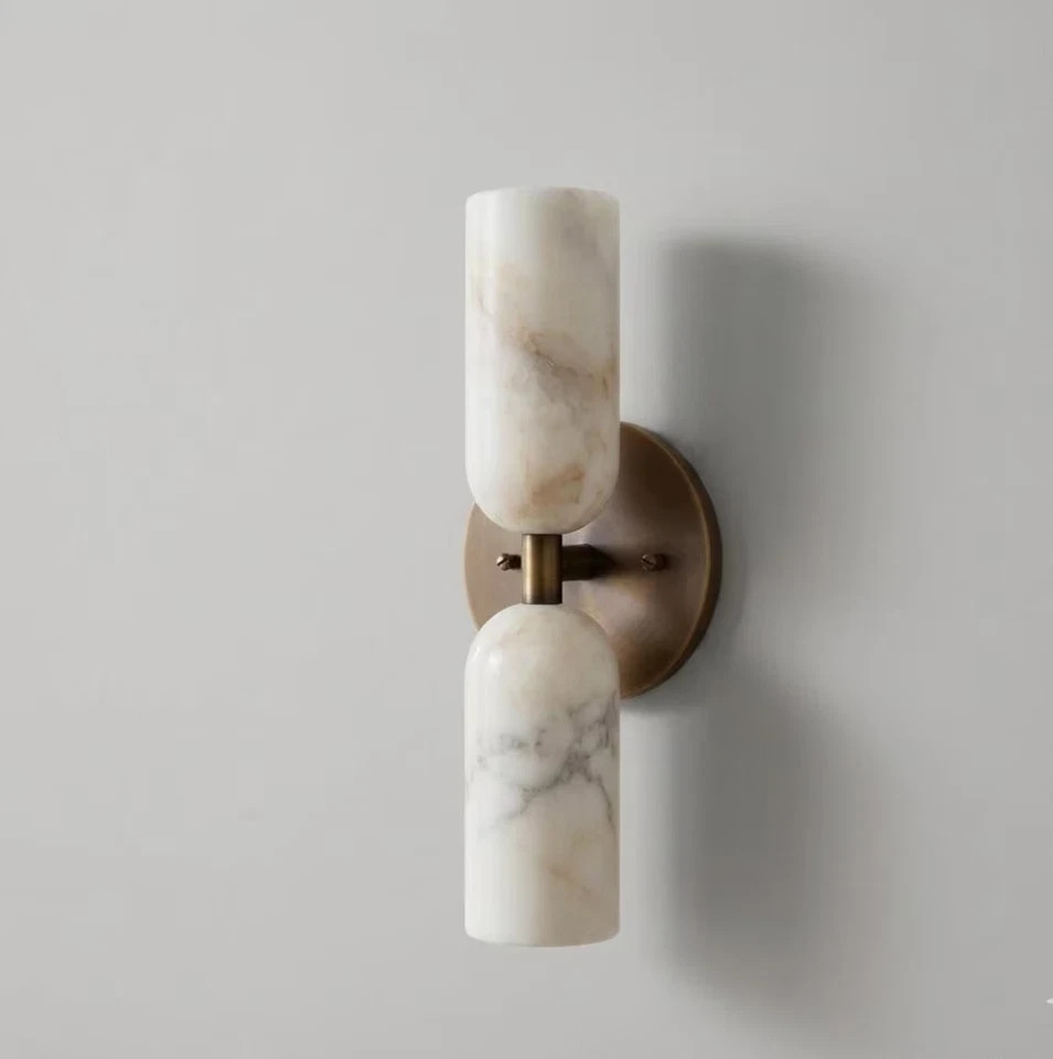 Mid Century Modern Alabaster Wall Sconce Brass Marble Cylinder Wall Light Luxury