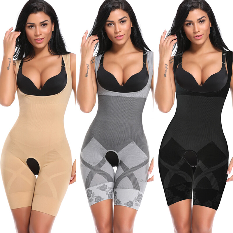 Women\'s Smooth Compression Shapewear Mid Thigh Slimmer Crotchless Bodysuit