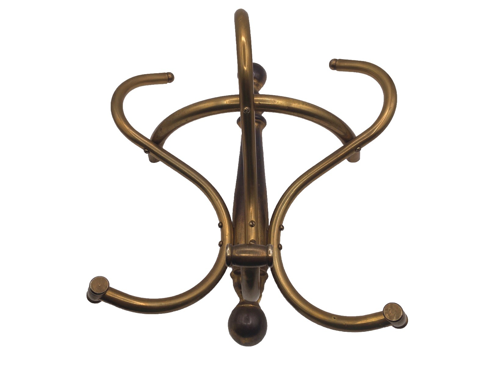 Vtg Art Nouveau Solid Brass Barbershop Wall Mounted Hat Coat Rack Thonet Style