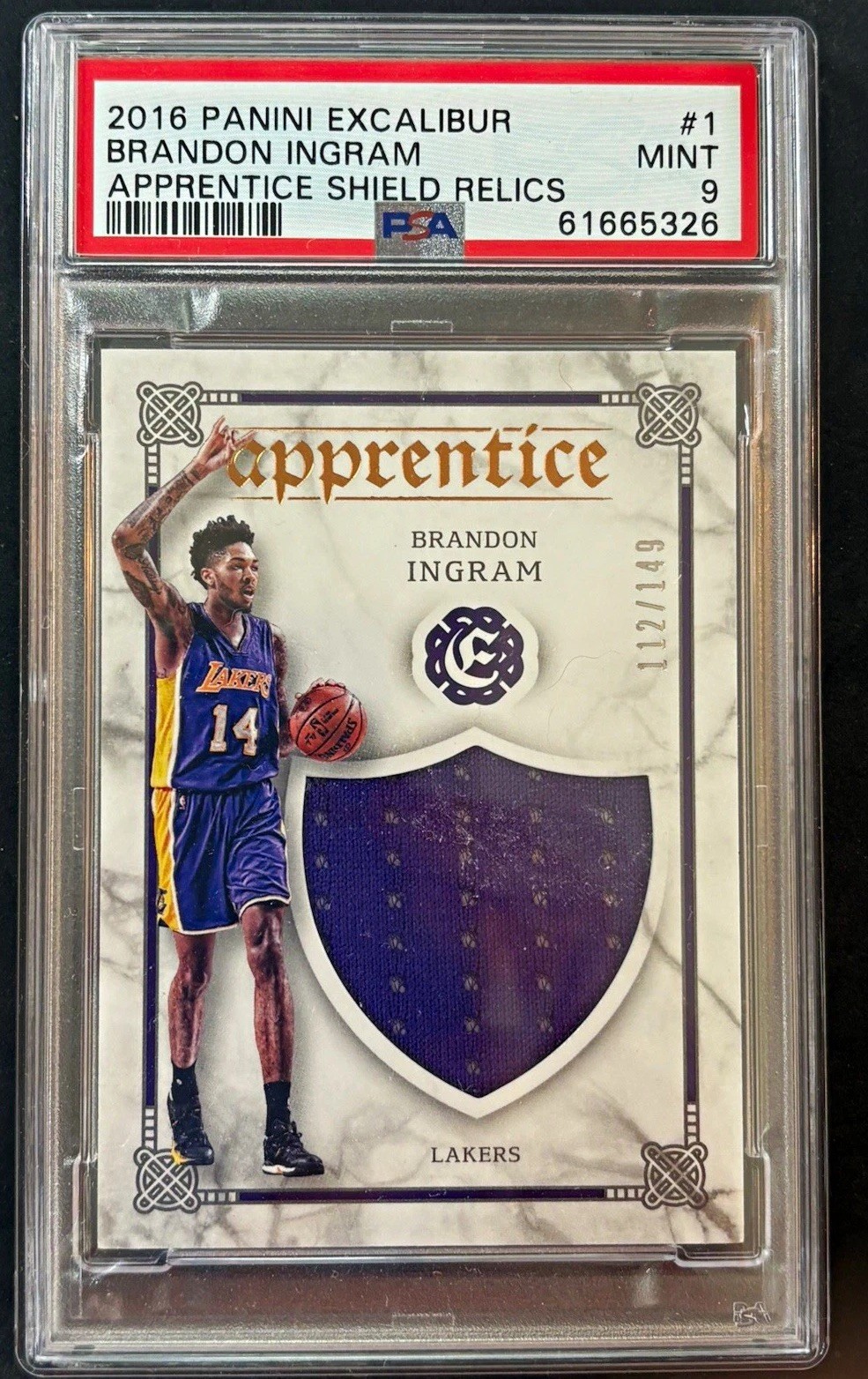Panini 2016-17 Excalibur Apprentice Shield Relics Brandon Ingram #1 RC MEM /149 Panini 2016-17 Excalibur Apprentice Shield Relics Brandon Ingram #1 RC MEM /149