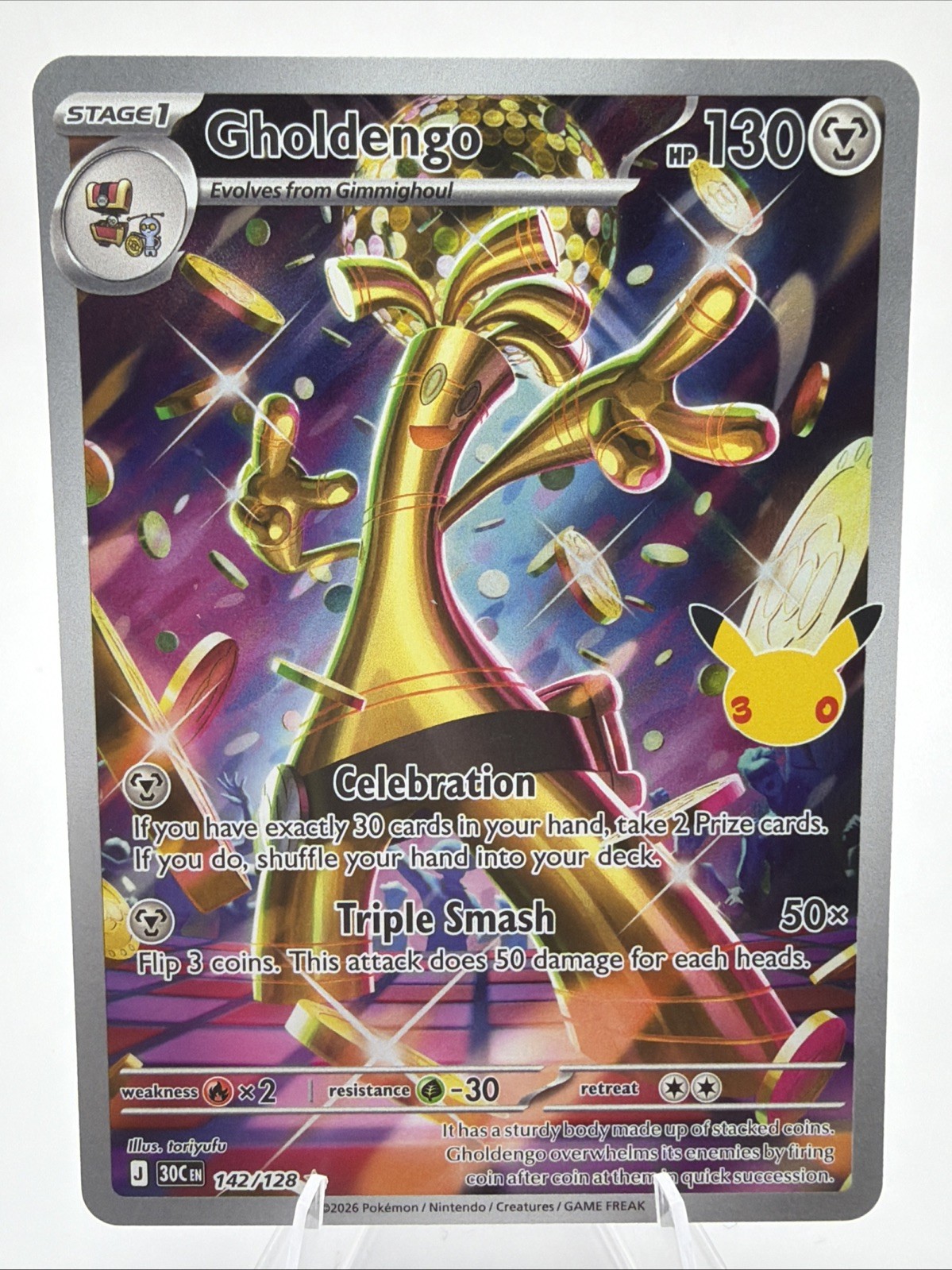 Gholdengo 142/128 30th Celebration Illustration Rare IR Holo NM Pokemon