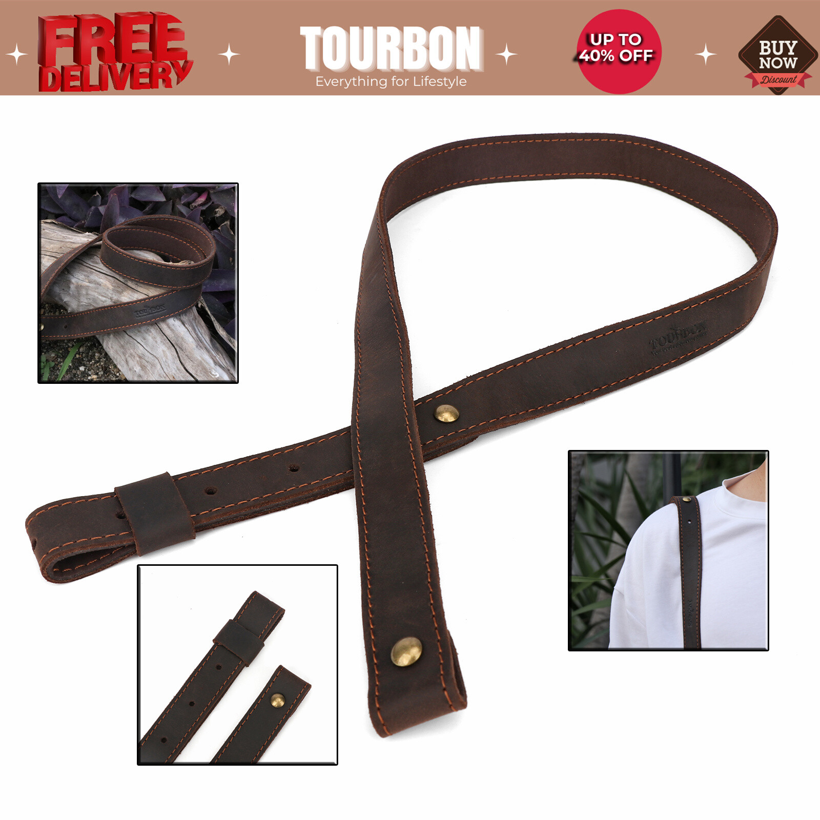 Tourbon Buffalo Leather Rifle Sling Adjusted Shoulder Gun Strap Adjustable inUSA Tourbon Buffalo Leather Rifle Sling Adjusted Shoulder Gun Strap Adjustable inUSA