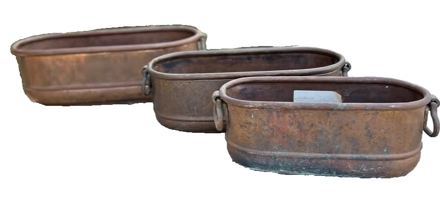 Set of 3 HEAVY vintage or antique copper & brass oval planter pots Set of 3 HEAVY vintage or antique copper & brass oval planter pots