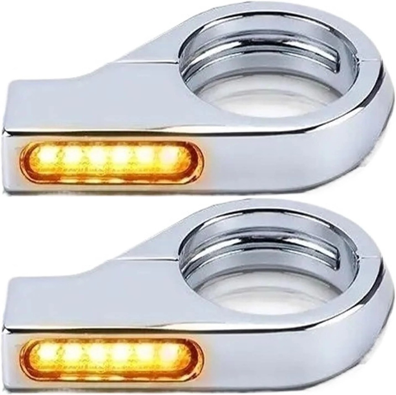 2 PCS Motorcycle Fork Mounted LED Turn Signals 39-41mm For Cruiser, Street Bike
