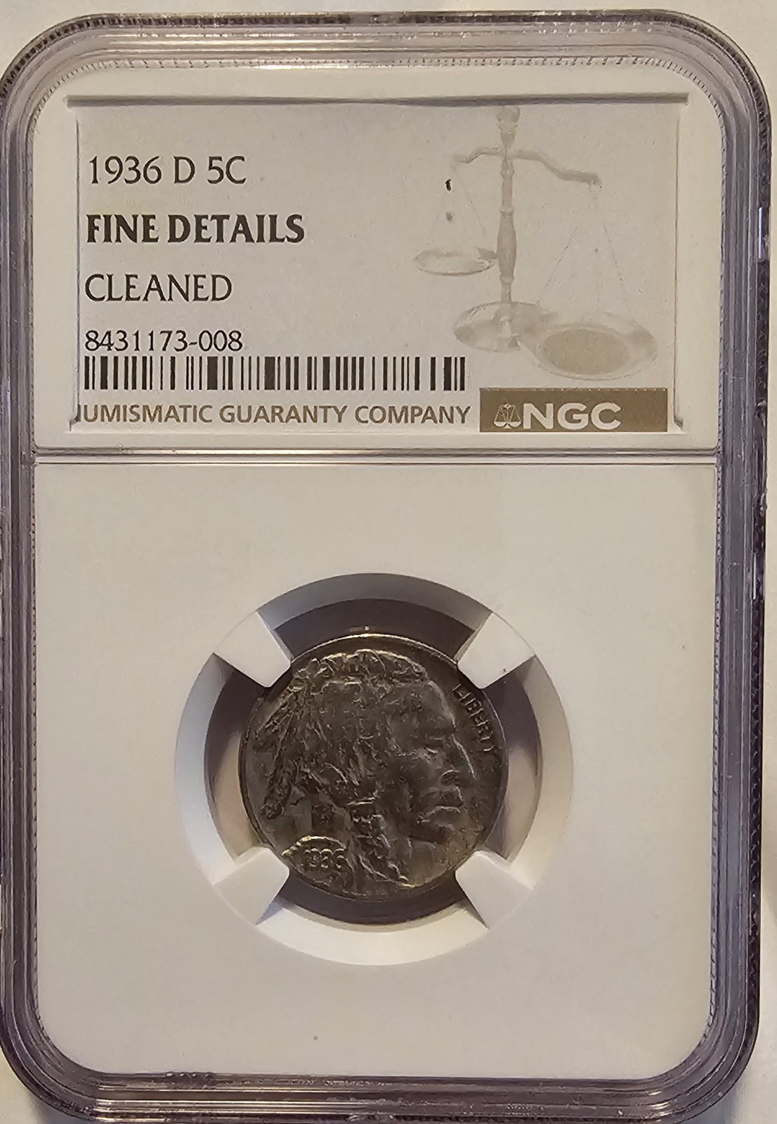1936 D Buffalo Nickel / NGC Fine Details /Nice Toning / Cleaned 1936 D Buffalo Nickel / NGC Fine Details /Nice Toning / Cleaned
