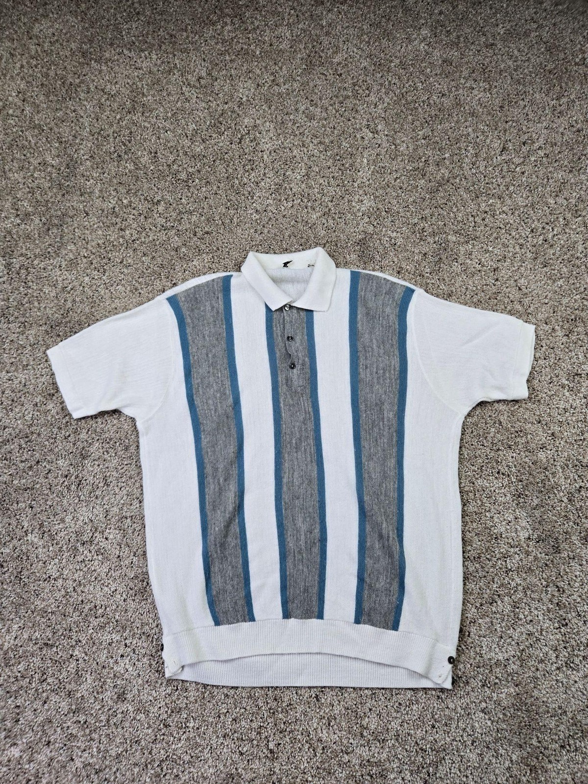 Vintage Gardner\'s Of Gilroy Polo Shirt Large White Striped Knit Short Sleeve 60s