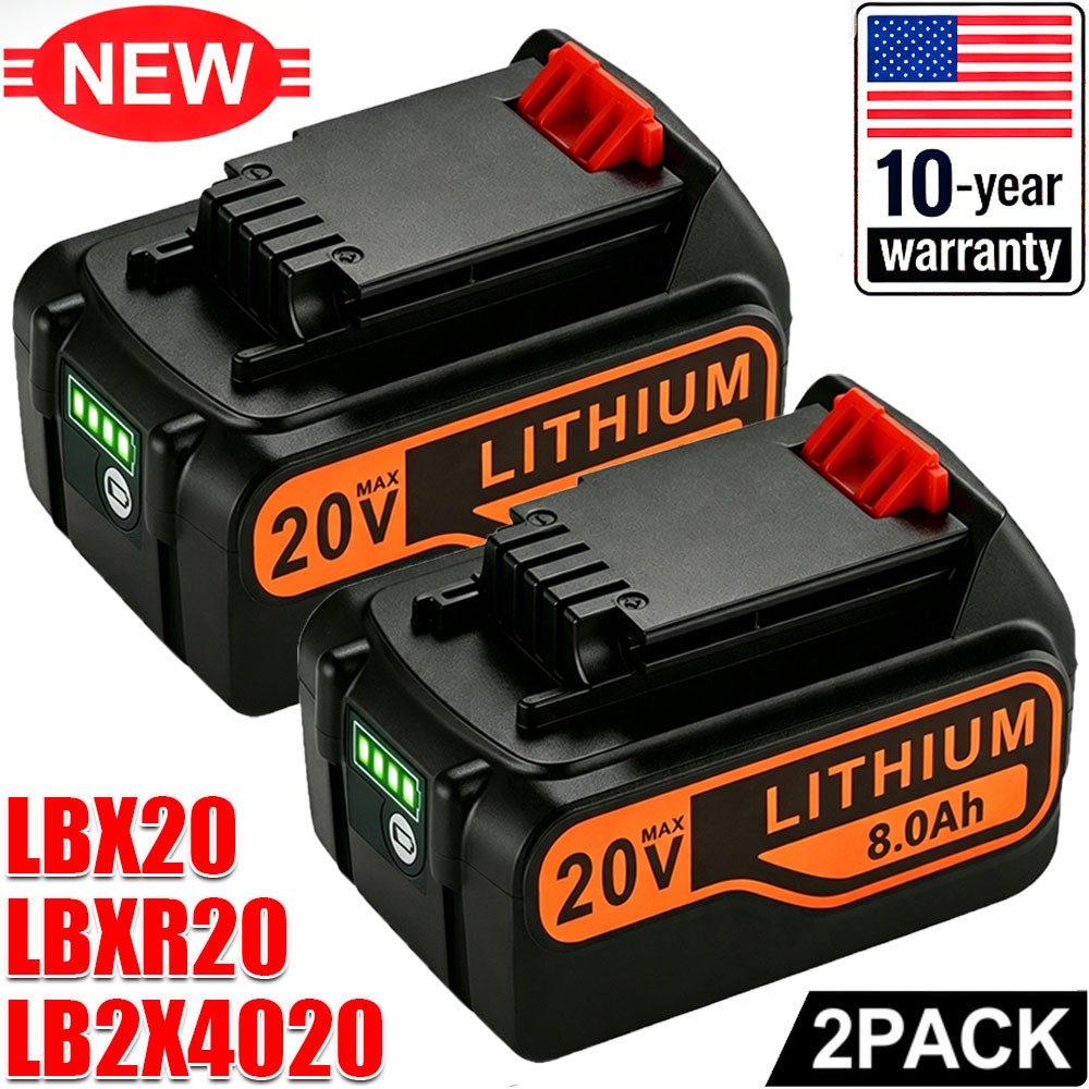 2Pack 20V 8.0AH Lithium Battery for Black Decker 20 Volt LB2X4020 LBX20 LBXR20