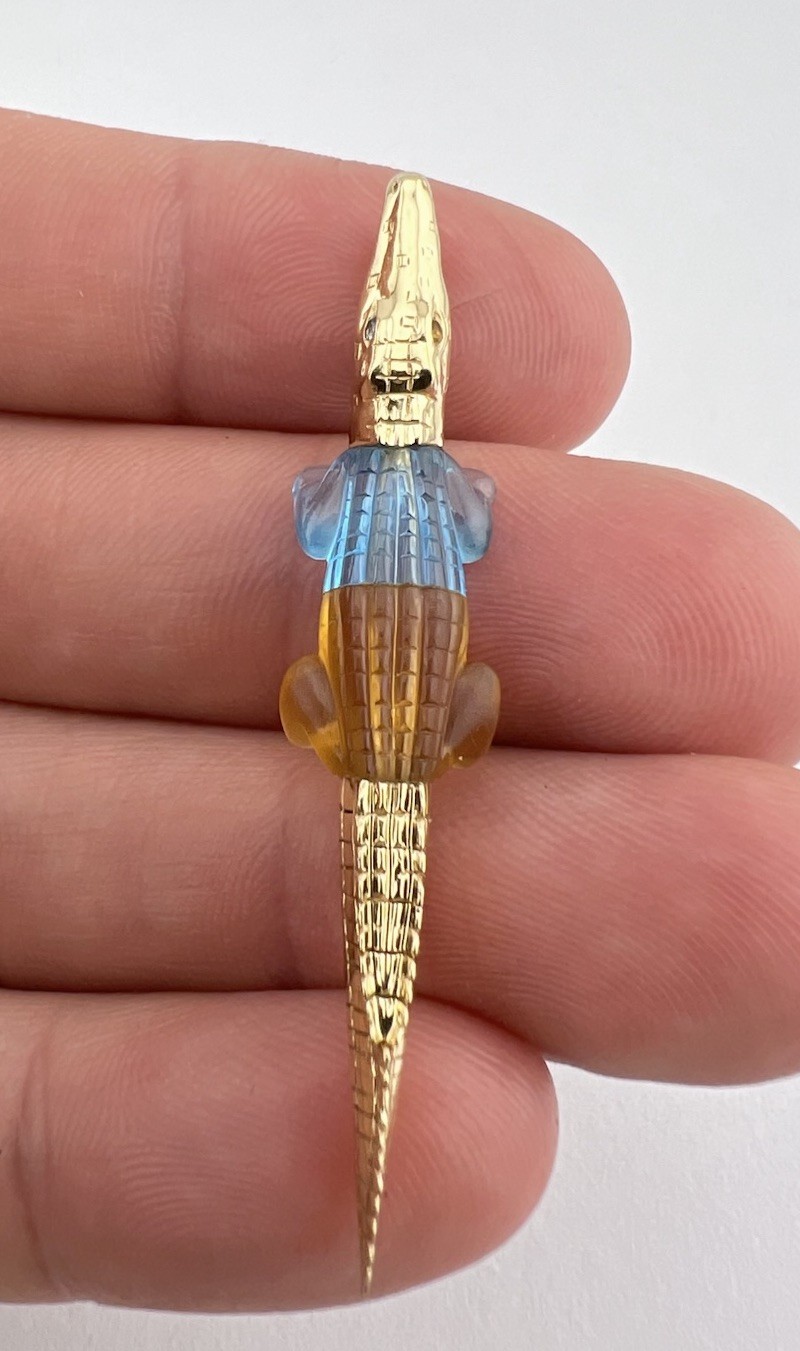 Bibi Van Der Velden 18k Gold Carved Citrine Blue Topaz Alligator Single Earring