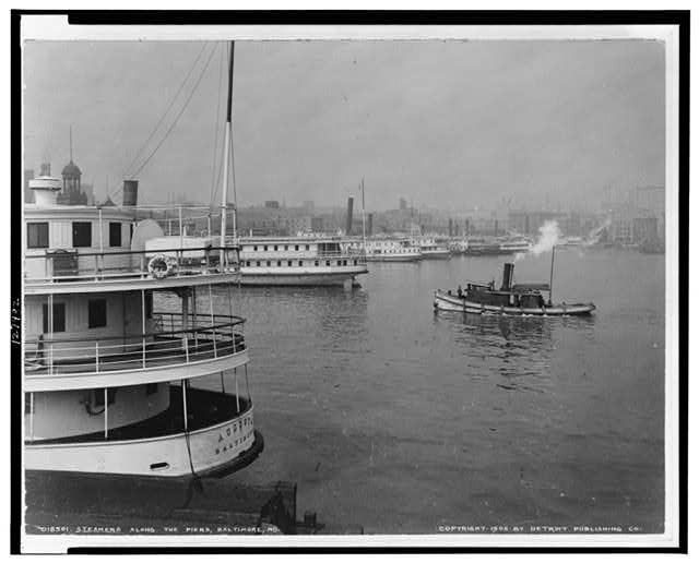 Photo:Baltimore Maryland 1900s Steamers Along the Piers Steamboats