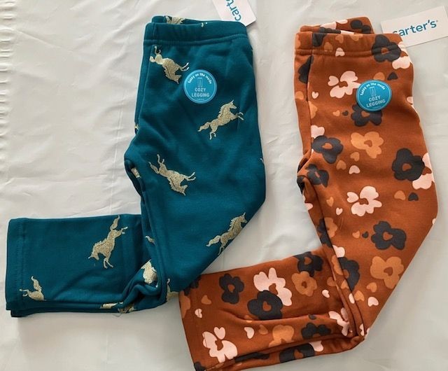 Carter\'s Girls 4T Cozy Fleece Lined Leggings Lot Unicorn Floral NWT Soft