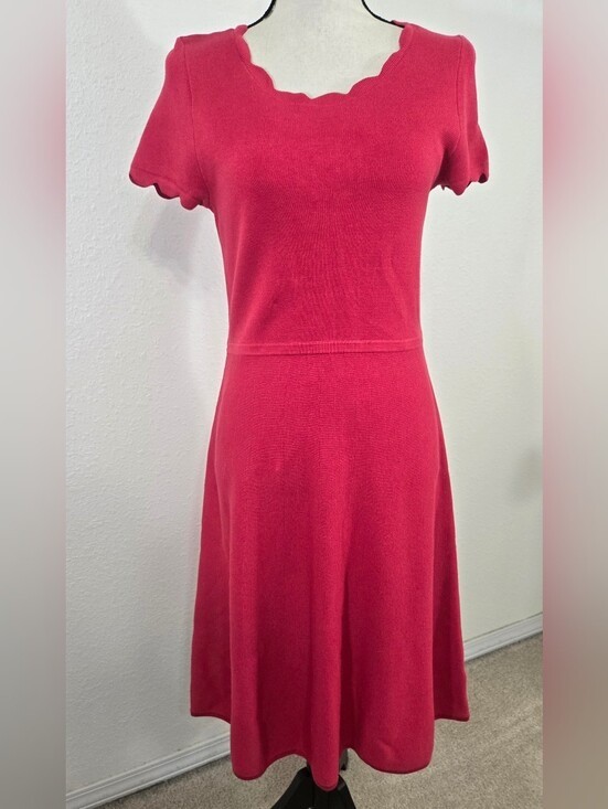 *NEW* Talbots Scallop Neck Short Sleeve A-Line Dress Pink-Red Office Church, MP *NEW* Talbots Scallop Neck Short Sleeve A-Line Dress Pink-Red Office Church, MP