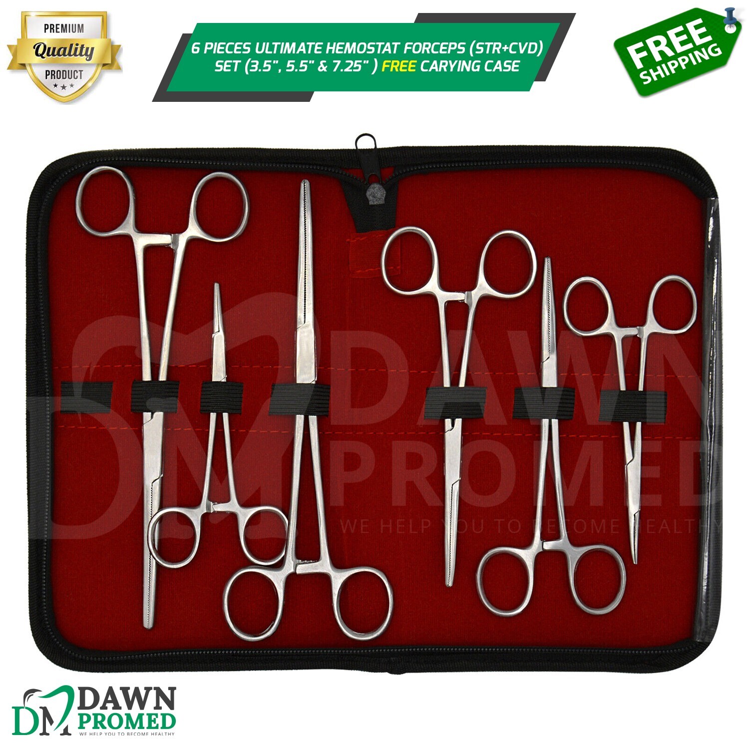6-Piece Ultimate Hemostat Forceps Set, Fishing Pliers FREE Case Kit-3 German Gr