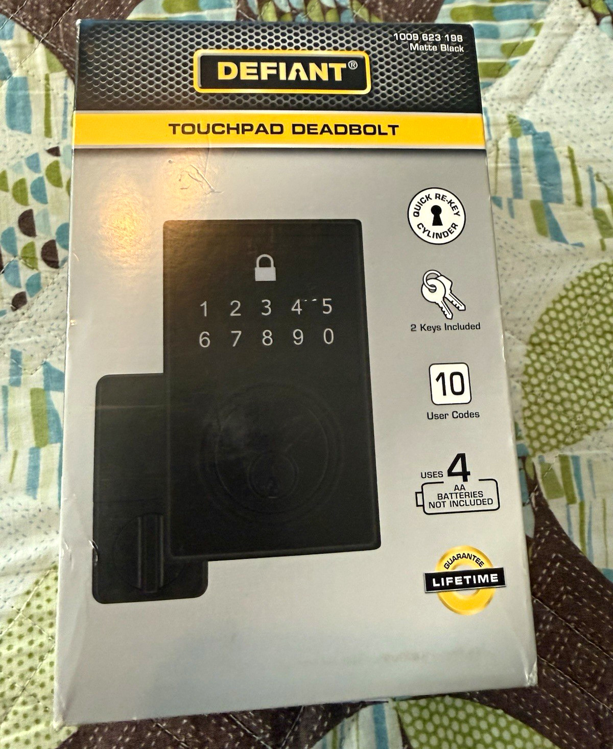 Defiant Touchpad Deadbolt Matte Black, AA Battery, 10 Codes, MPN 1009623198 Defiant Touchpad Deadbolt Matte Black, AA Battery, 10 Codes, MPN 1009623198