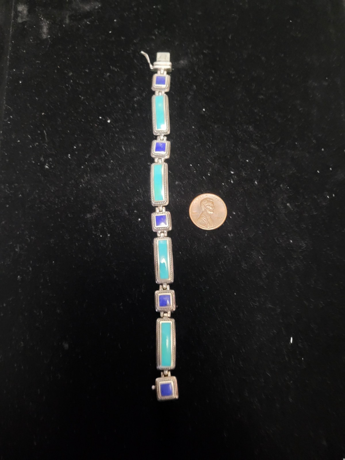 Vintage Thailand 925 Sterling Silver Natural Lapis Lazuli Turquoise Bracelet Vintage Thailand 925 Sterling Silver Natural Lapis Lazuli Turquoise Bracelet