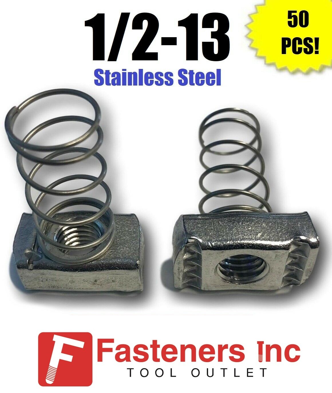 (QTY 50) 1/2-13 Stainless Steel Spring Nuts for Unistrut Channel (4125S1)