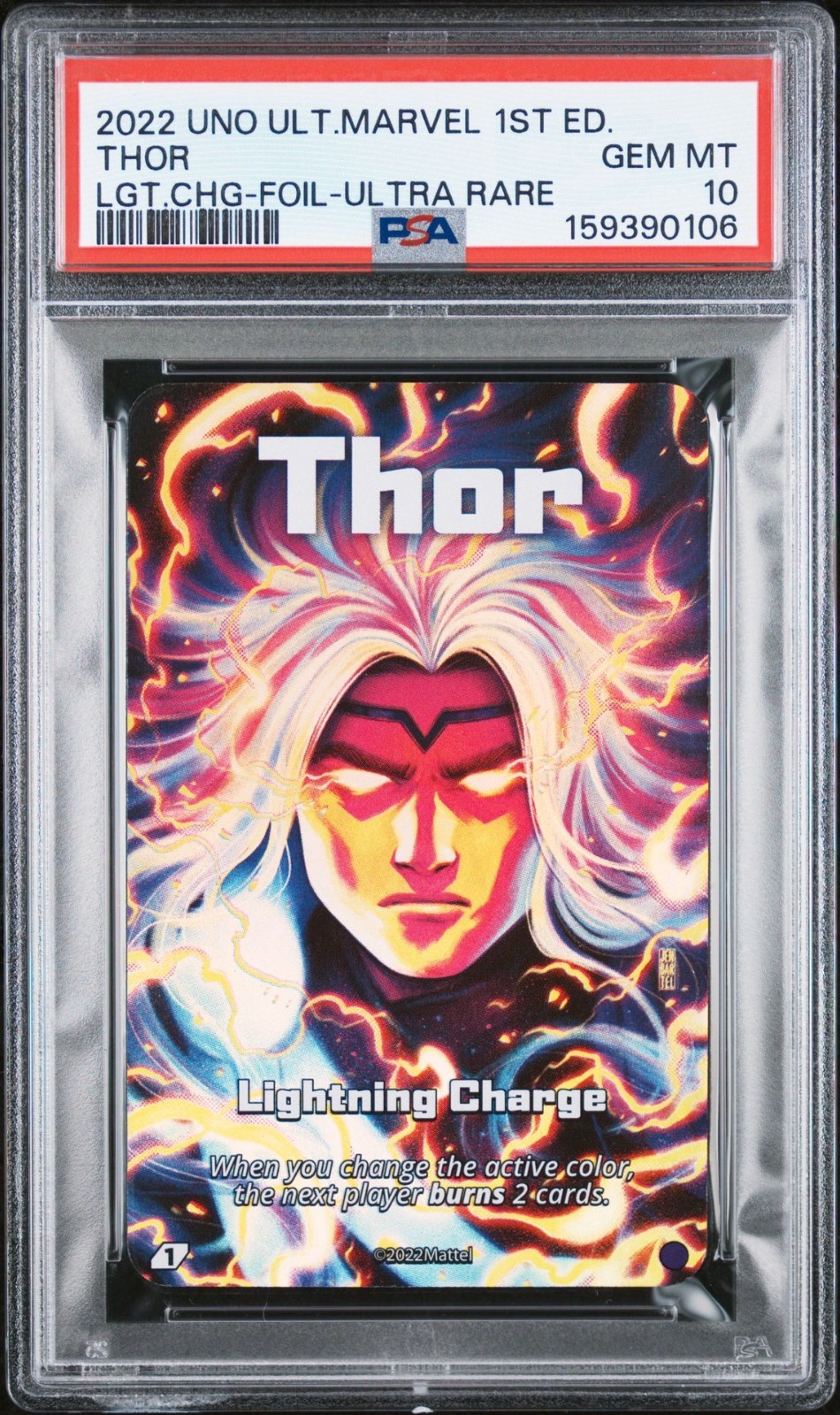 2022 Uno Ultimate Marvel Thor Lightning Charge Foil Ultra Rare PSA 10 2022 Uno Ultimate Marvel Thor Lightning Charge Foil Ultra Rare PSA 10