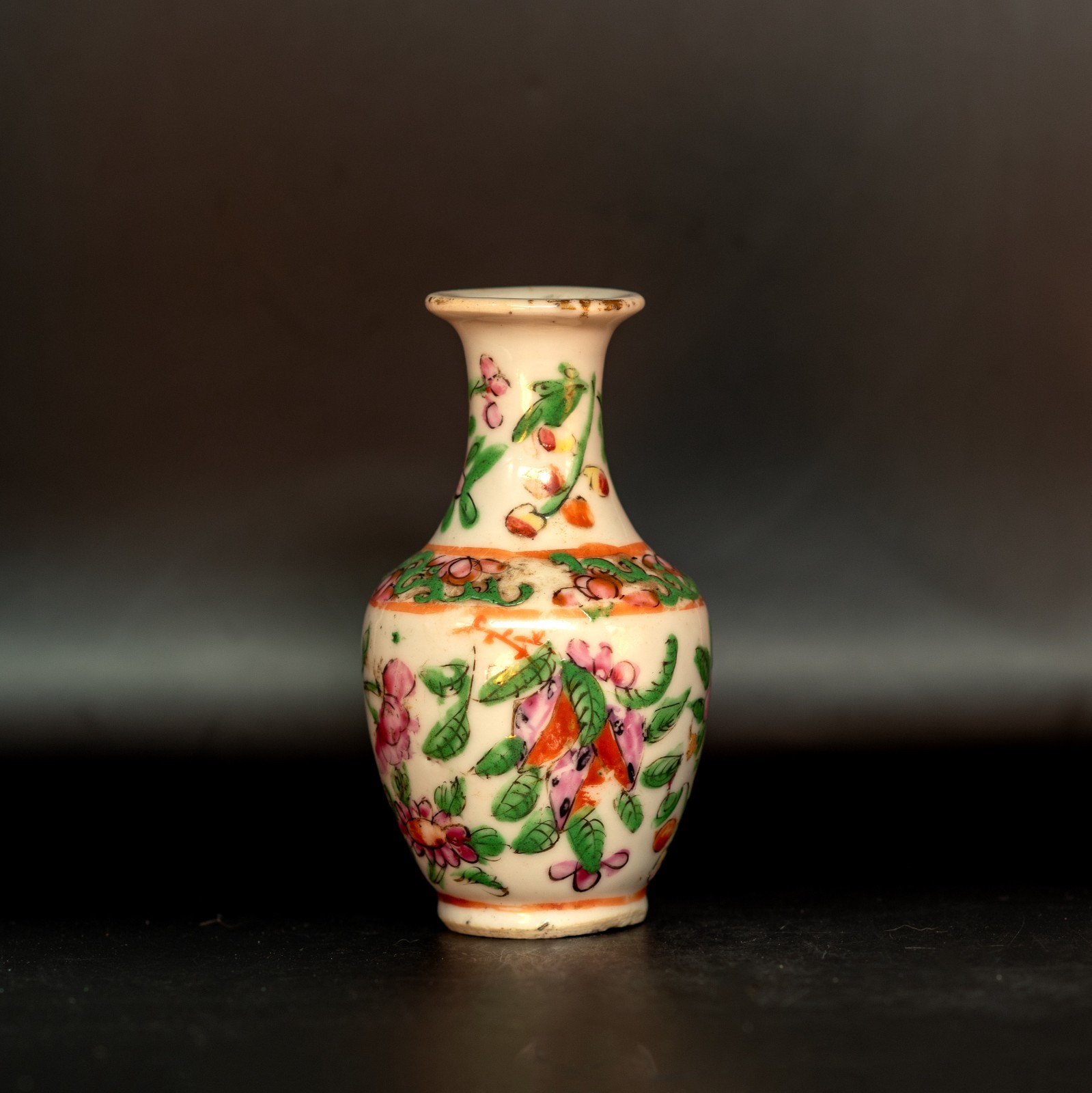 Antique 19th C. Miniature Famille Rose Canton Chinese Export Porcelain Bud Vase Antique 19th C. Miniature Famille Rose Canton Chinese Export Porcelain Bud Vase