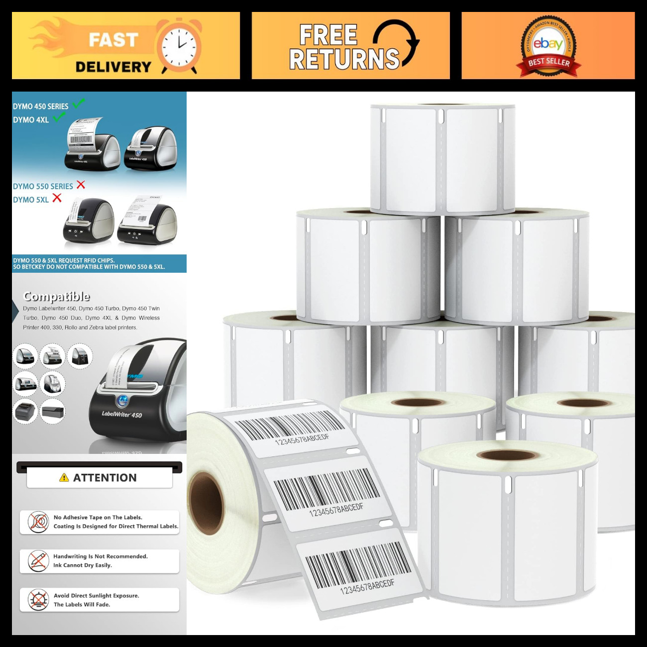 10 Rolls Replacement Barcode Labels 2-1/4\ 10 Rolls Replacement Barcode Labels 2-1/4\