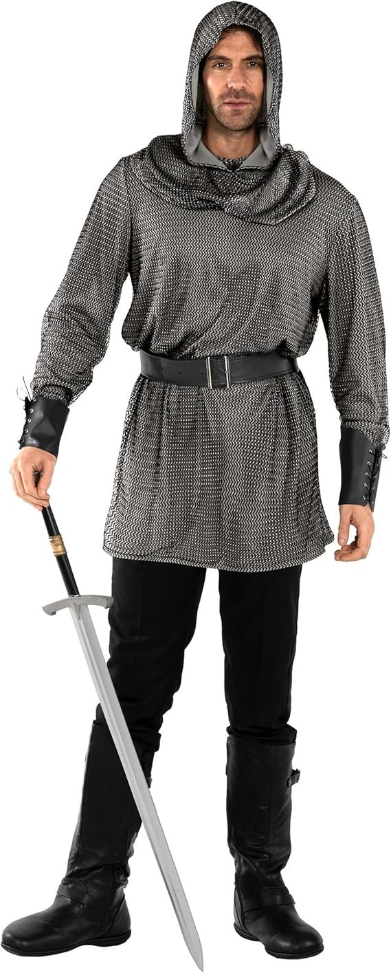 Men`s Medieval Knight Costume Adult Chain Mail Shirt Crusader M - 3XL Halloween Men`s Medieval Knight Costume Adult Chain Mail Shirt Crusader M - 3XL Halloween