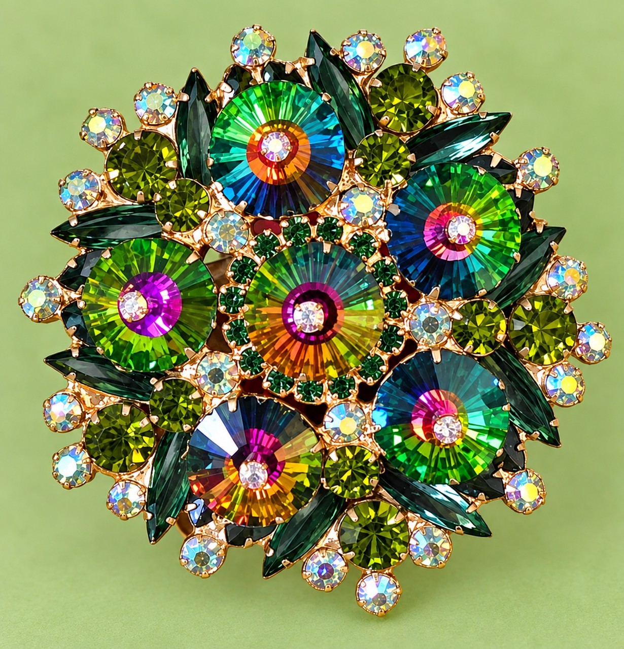 Vtg Juliana D & E Rivioli Margarita Green Navette Large Brooch Verified #1507