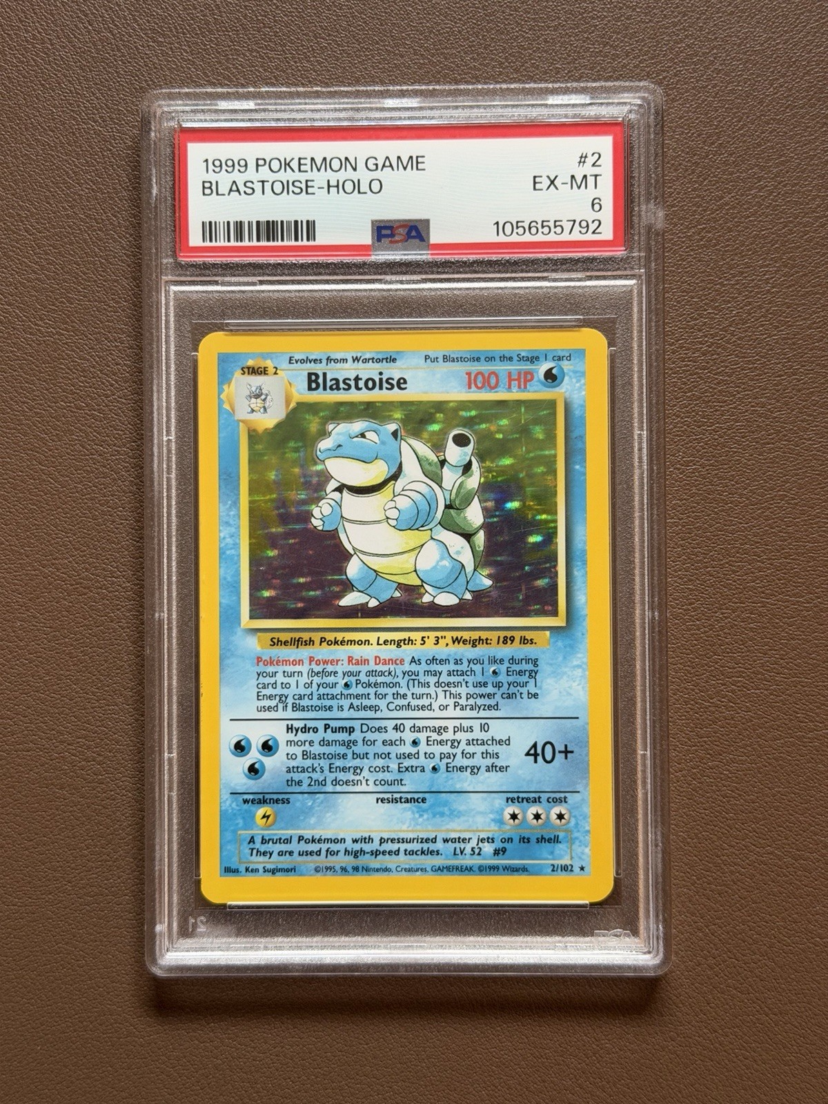 Pokemon Blastoise 2/102 Base Set Unlimited Holo Rare 1999 WOTC PSA 6 EX-MT Pokemon Blastoise 2/102 Base Set Unlimited Holo Rare 1999 WOTC PSA 6 EX-MT