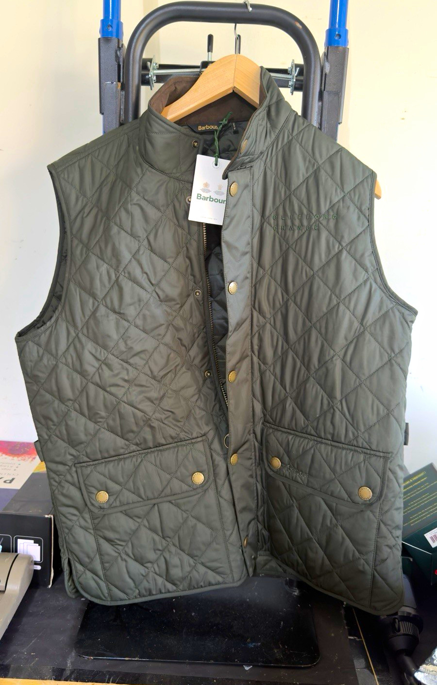 Barbour Men\'s Quilted Vest Full Zip/Snap Stand-Up Collar Green Size L Barbour Men\'s Quilted Vest Full Zip/Snap Stand-Up Collar Green Size L