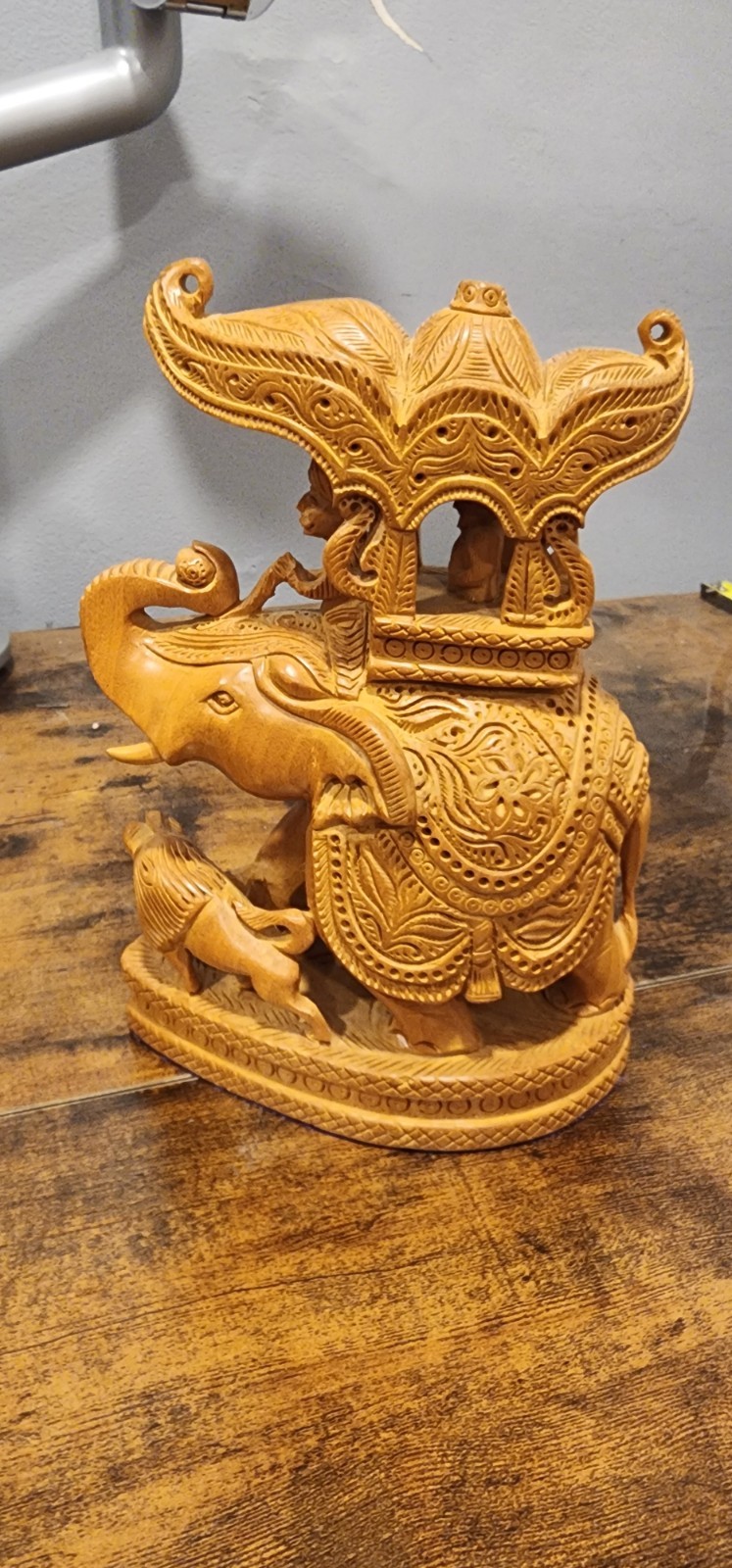 Vintage Hand-Carved Wooden Royal Elephant Figurine – Ambabari Procession Statue