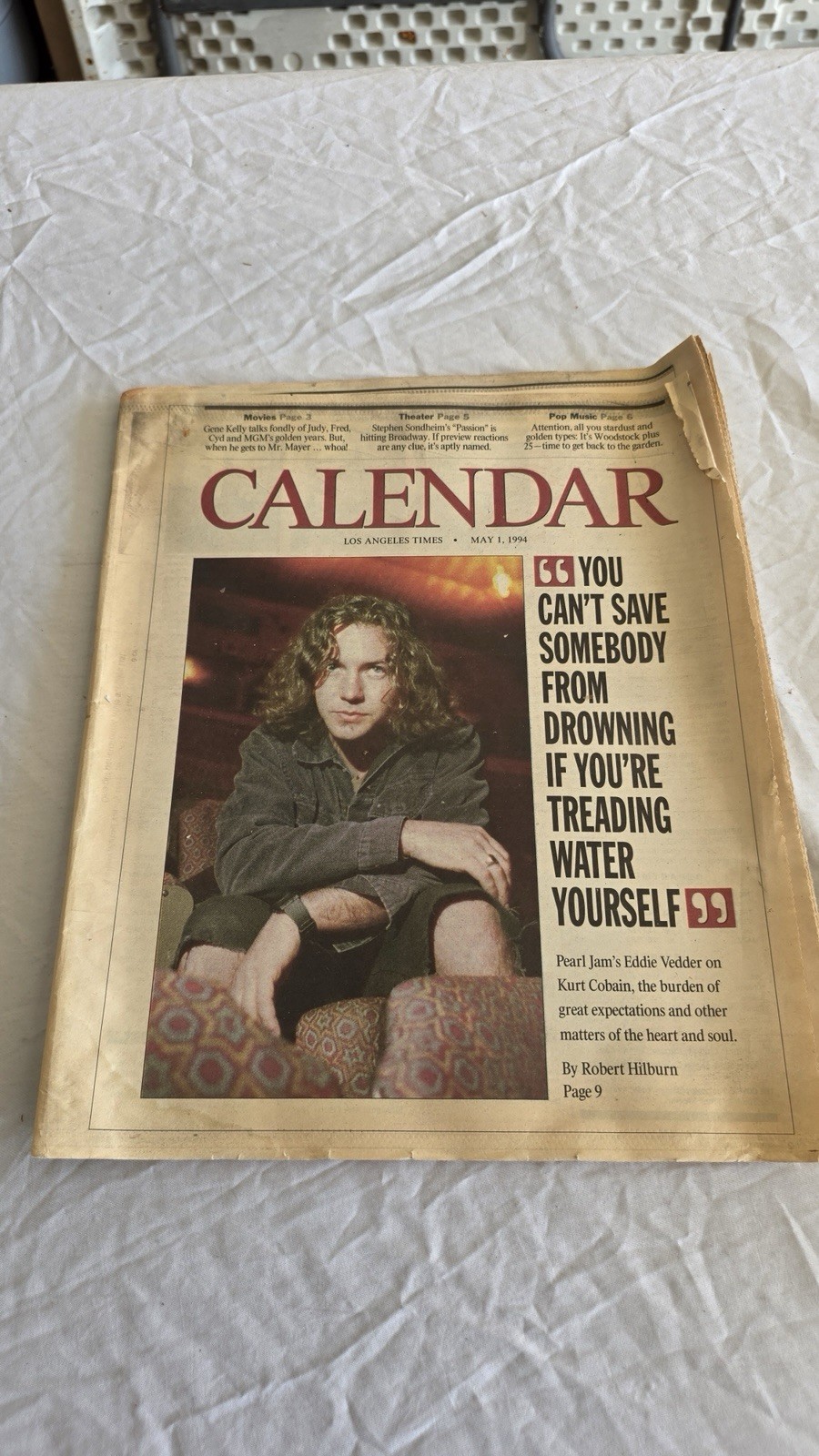 1994 LA Times Calendar Eddie Vedder Pearl Jam Kurt Cobain Vintage Newspaper