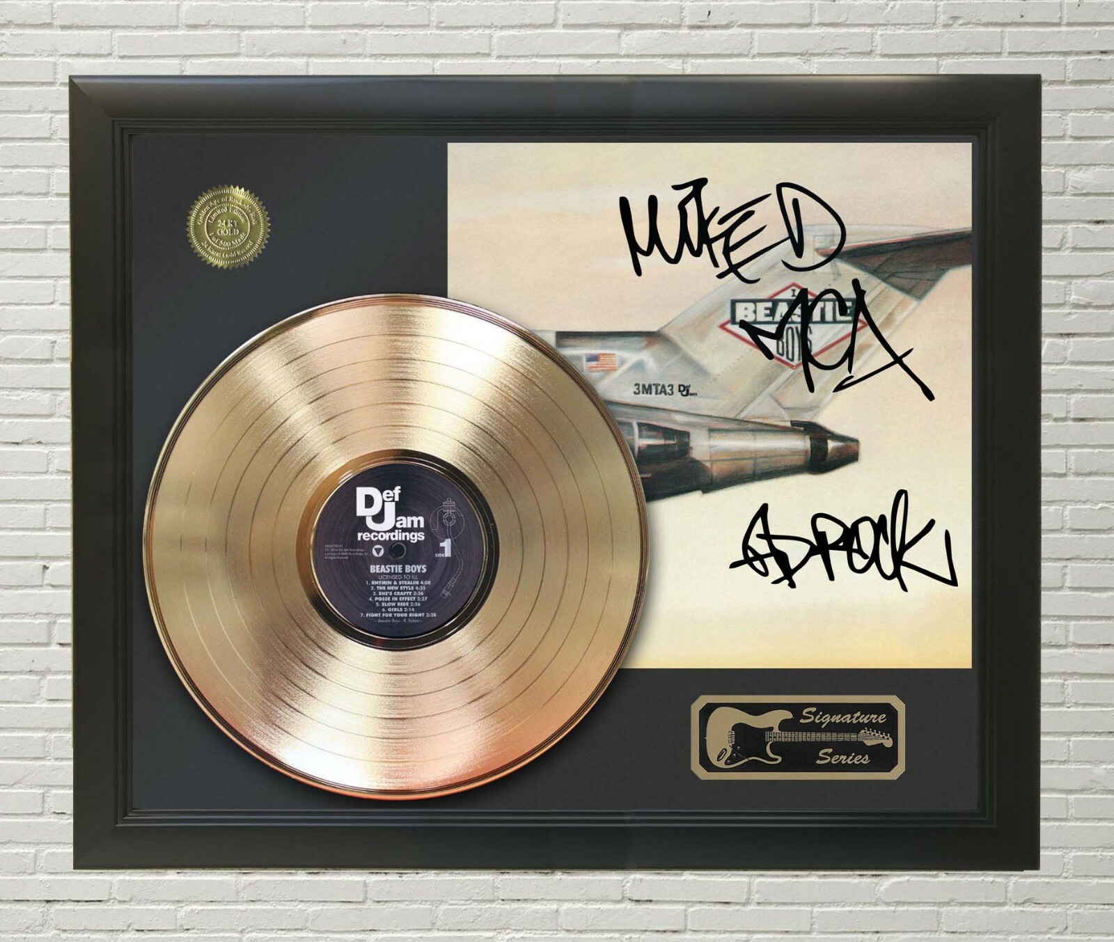 Beastie Boys Framed Black wood Reproduction Signature Gold LP Display