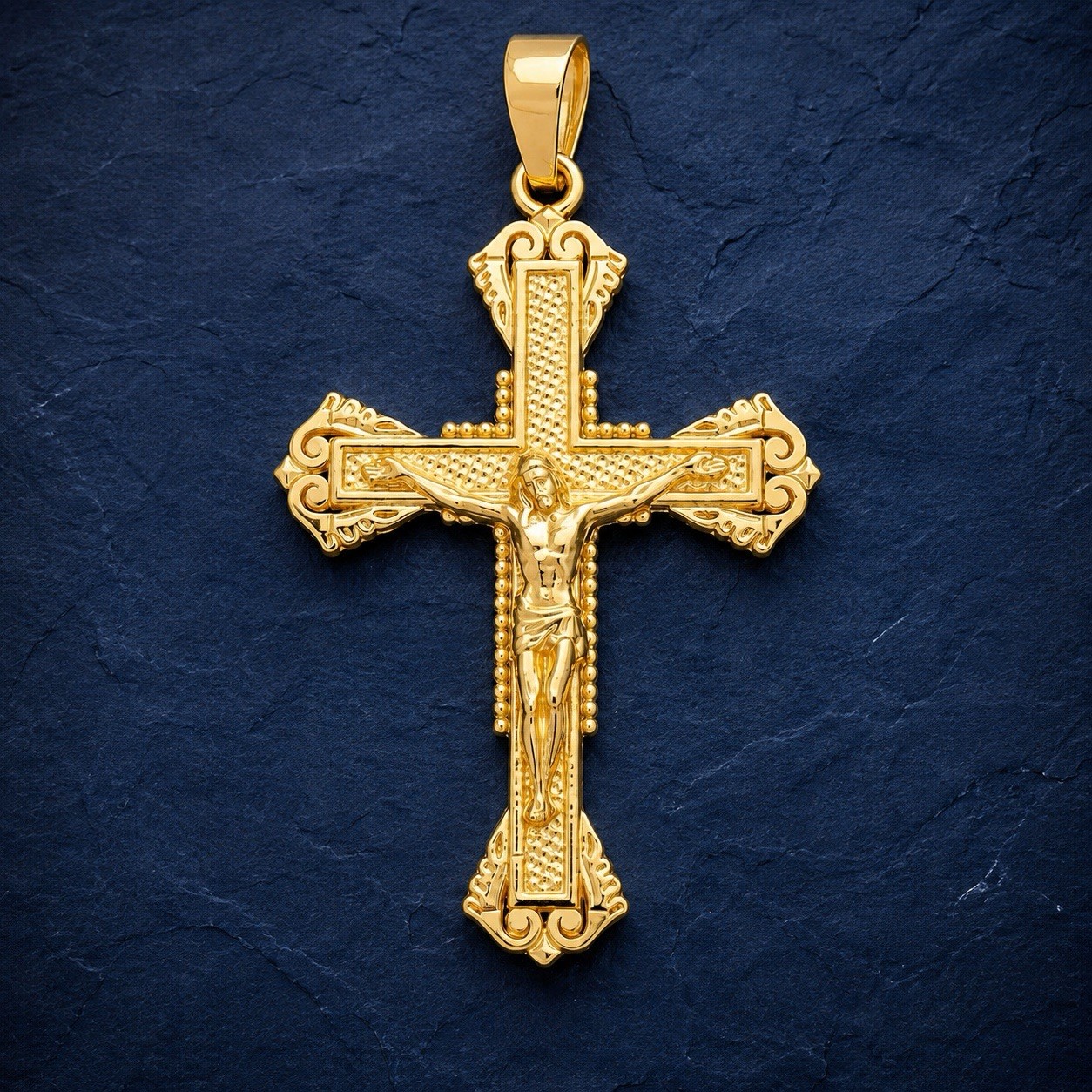 10K YELLOW GOLD CRUCIFIX CROSS PENDANT DIAMOND CUT TEXTURED RELIGIOUS CHARM NEW