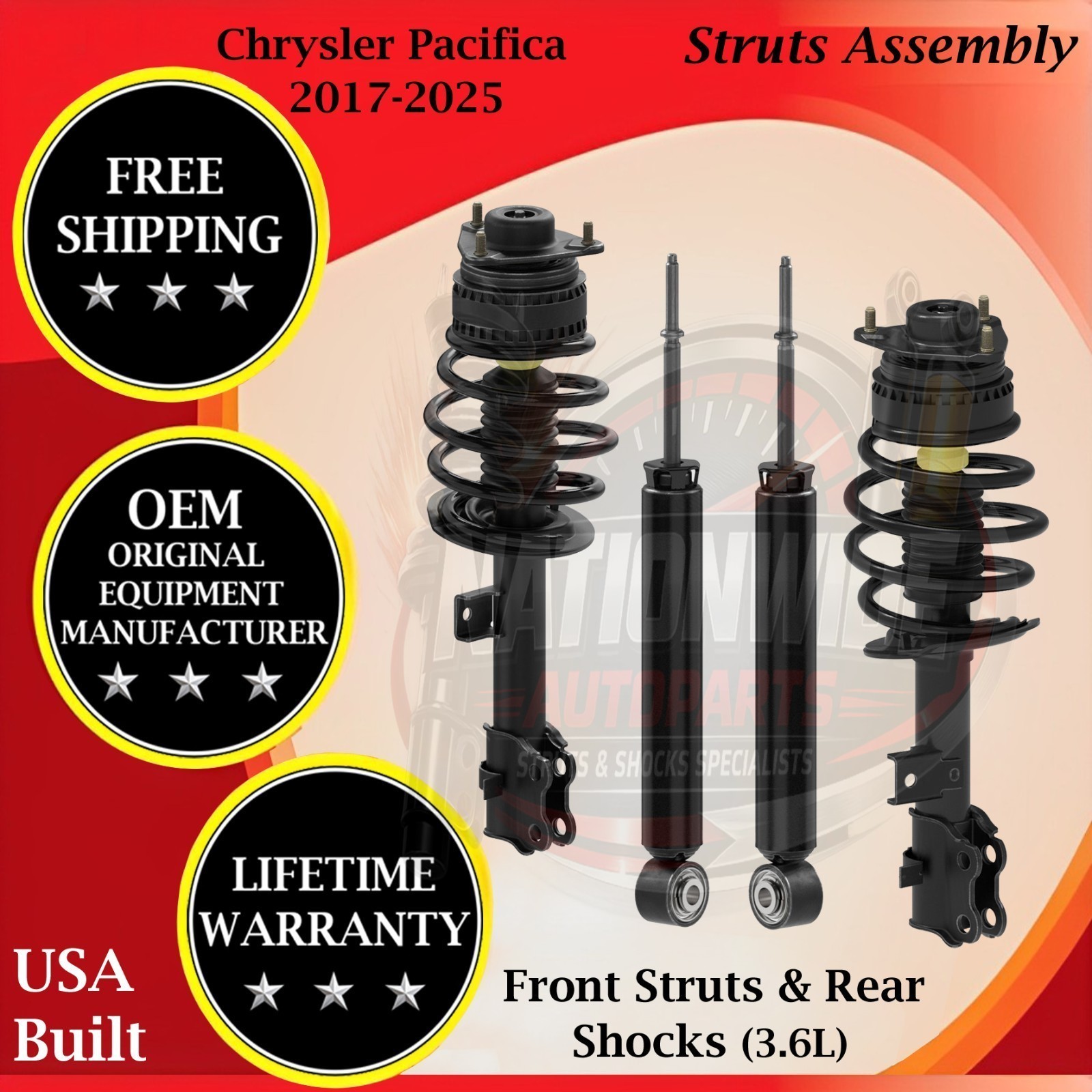 Monroe OEM Front Struts & Rear Shocks For 2017-2025 Chrysler Pacifica 9 Yr Warr.