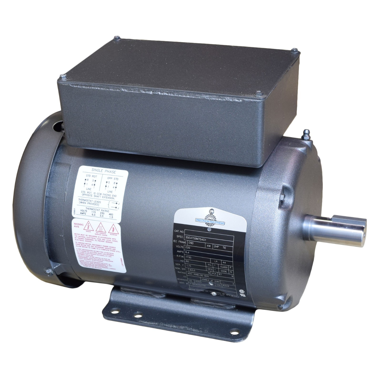 BALDOR 2 HP SINGLE PHASE REPLACEMENT LATHE MOTOR METRIC IEC 90S 90L MADE IN USA