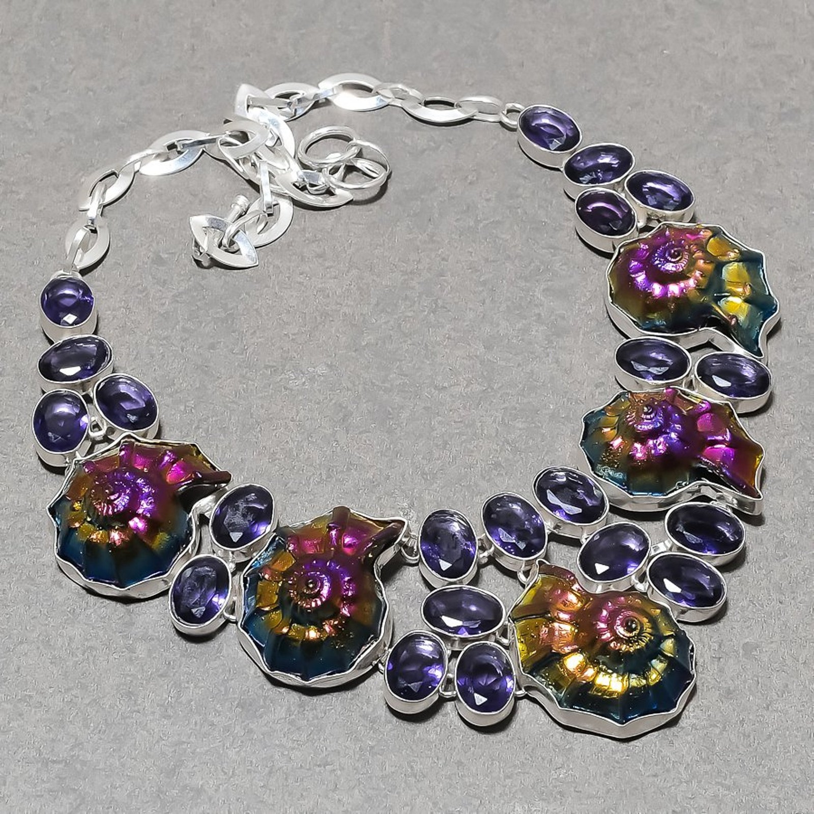 Ammonite Fossil African Amethyst Gemstone Fashion Jewelry Handmade Necklace 18\